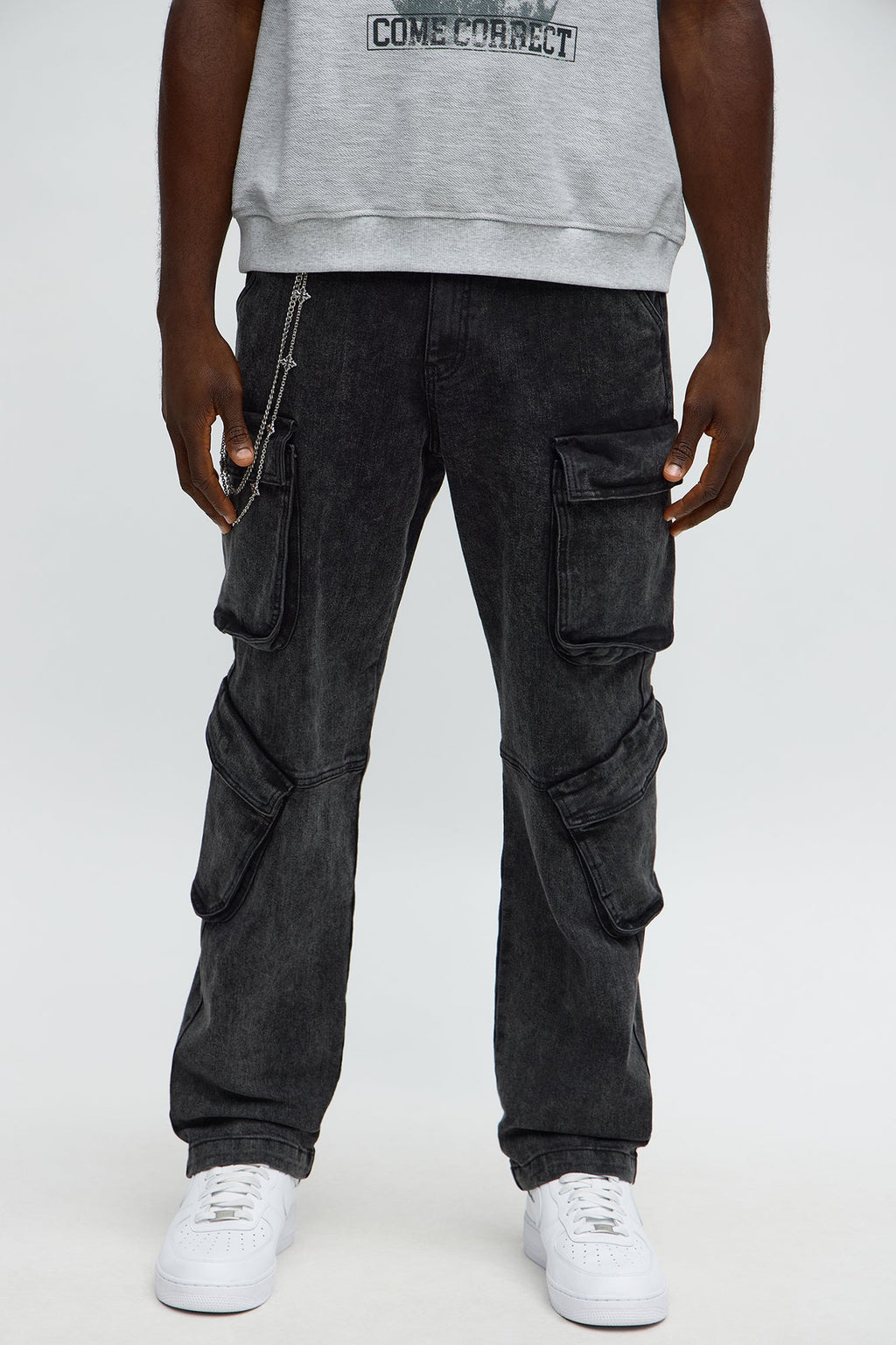 Black Jack Mike Straight Cargo Jeans - Black Wash