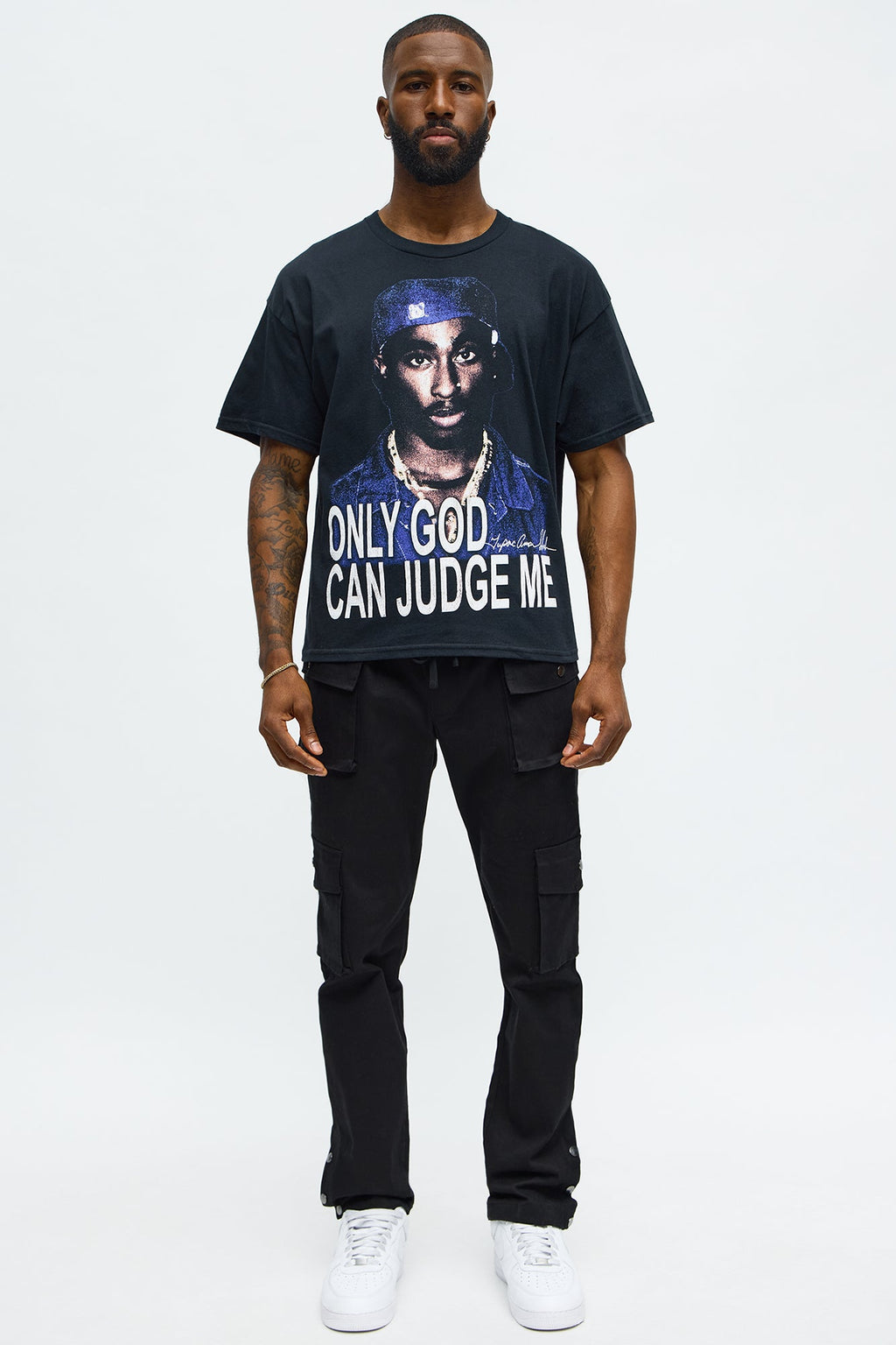 Tupac Only God Can Judge Me Oversized Short Sleeve Tee - Black