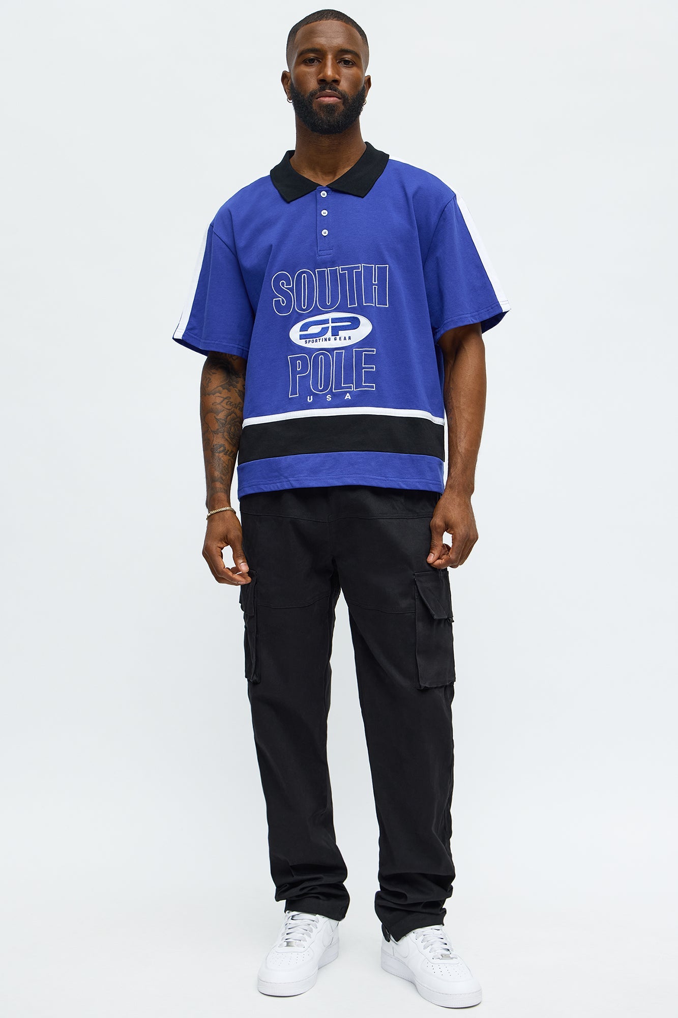 Southpole Relaxed Fit Collared Graphic Shirt - Blue