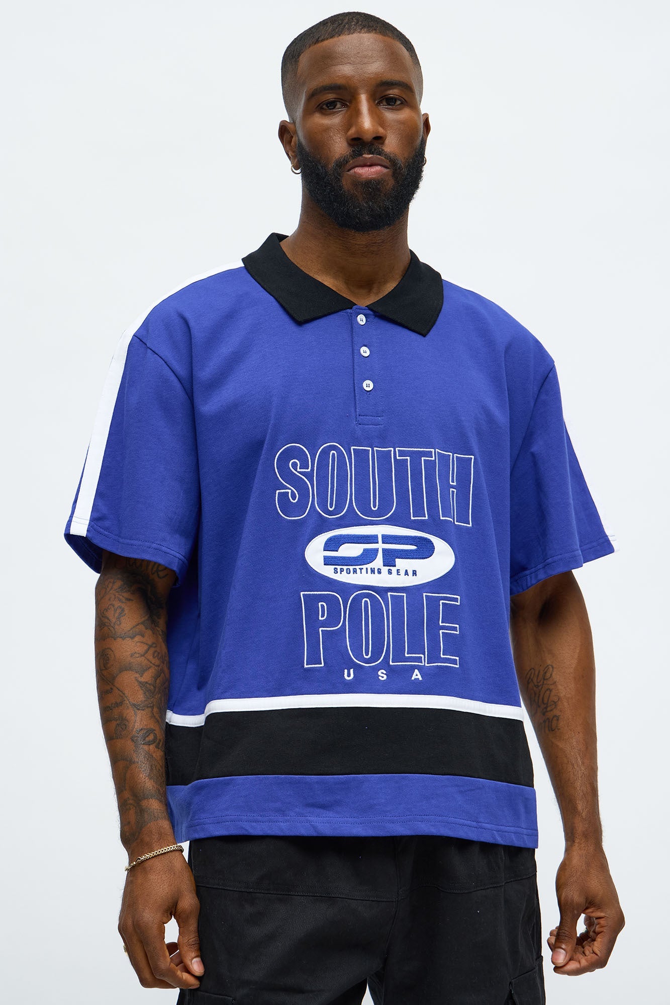 Southpole Relaxed Fit Collared Graphic Shirt - Blue