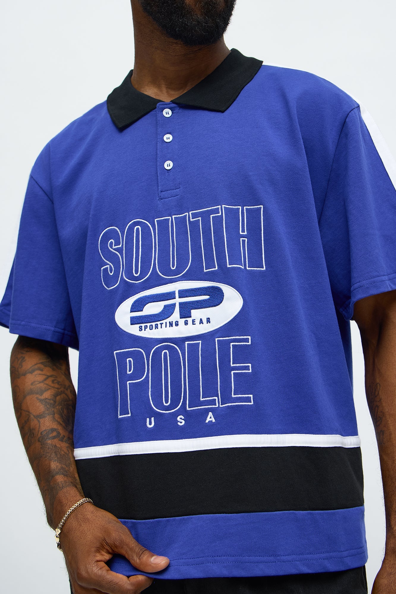 Southpole Relaxed Fit Collared Graphic Shirt - Blue