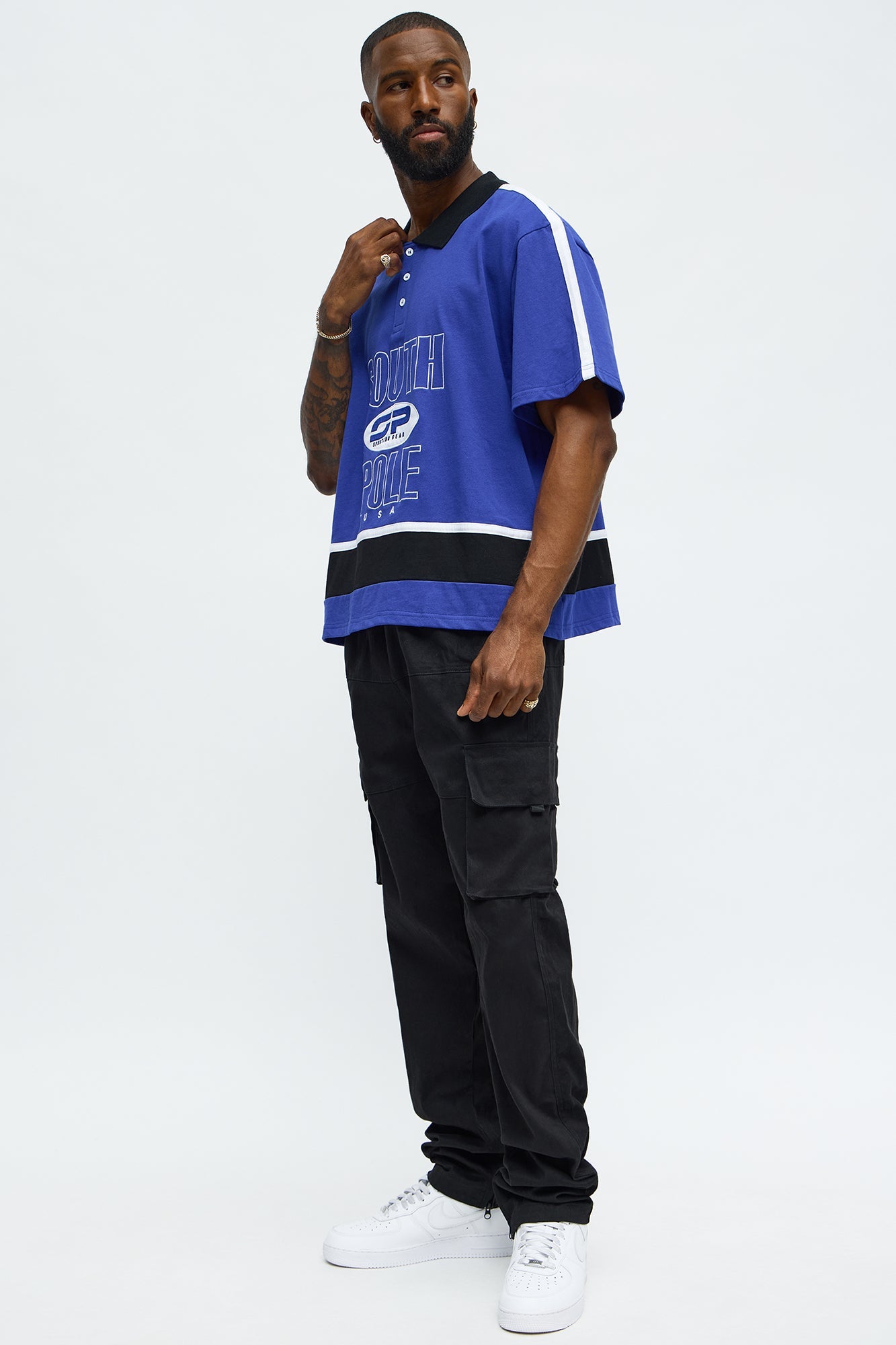 Southpole Relaxed Fit Collared Graphic Shirt - Blue