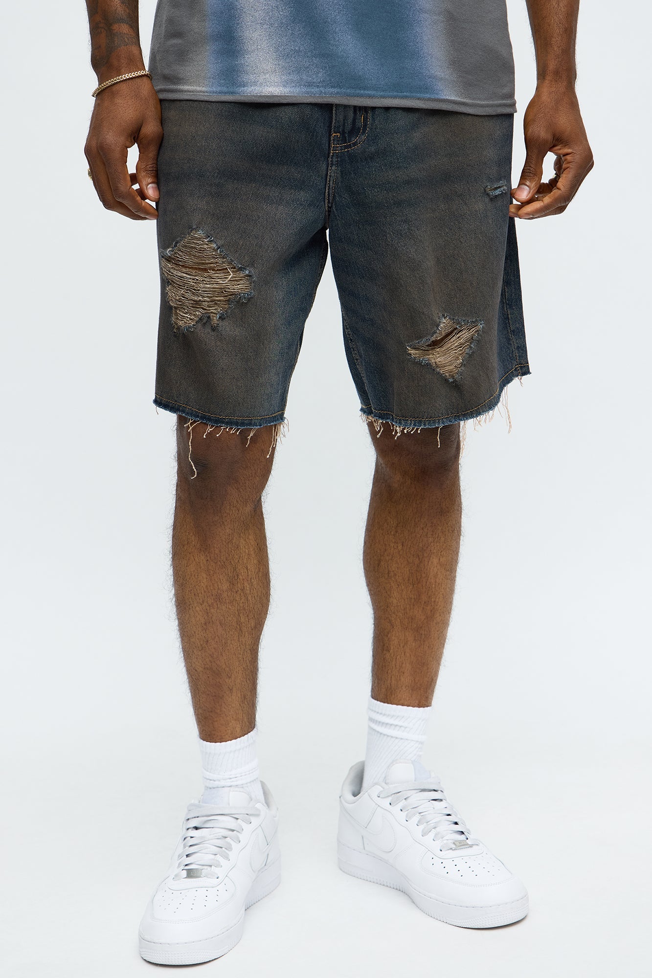 Relaxed To Put In The Works Ripped Denim Shorts - Dark Wash