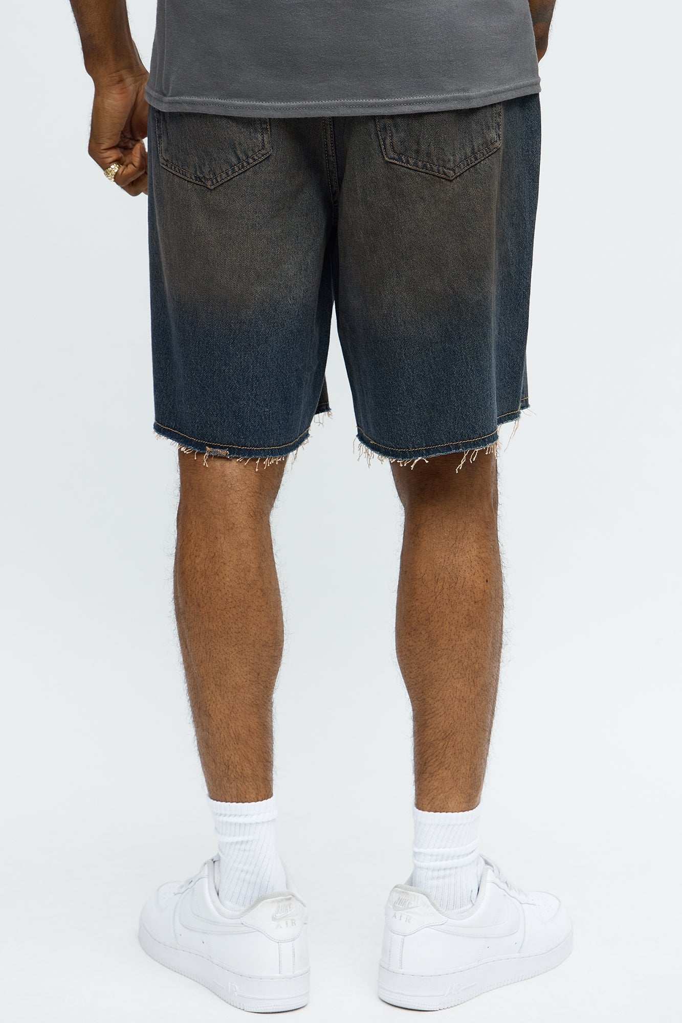 Relaxed To Put In The Works Ripped Denim Shorts - Dark Wash
