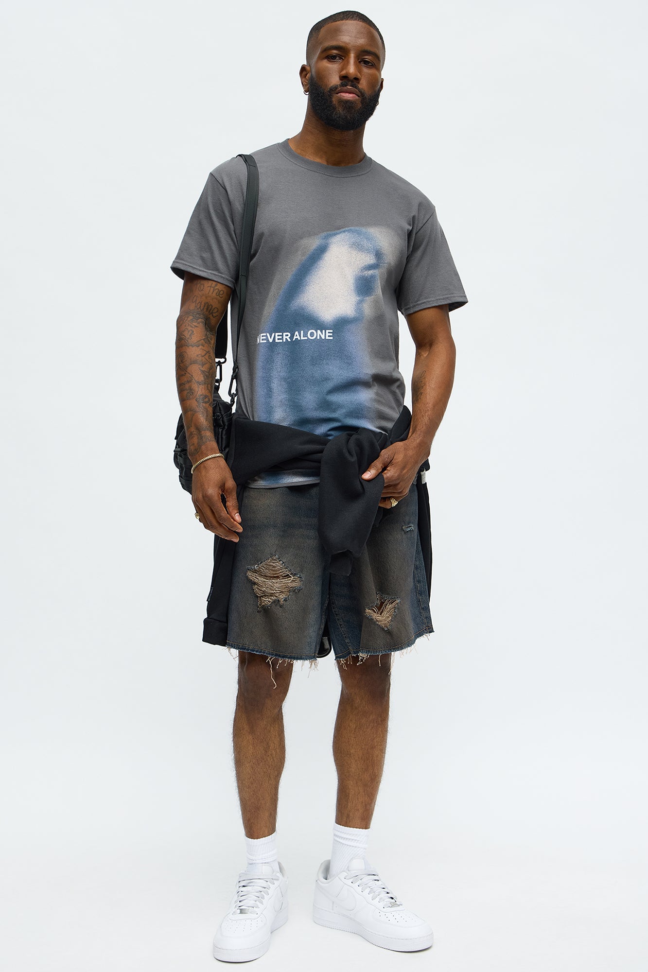Relaxed To Put In The Works Ripped Denim Shorts - Dark Wash