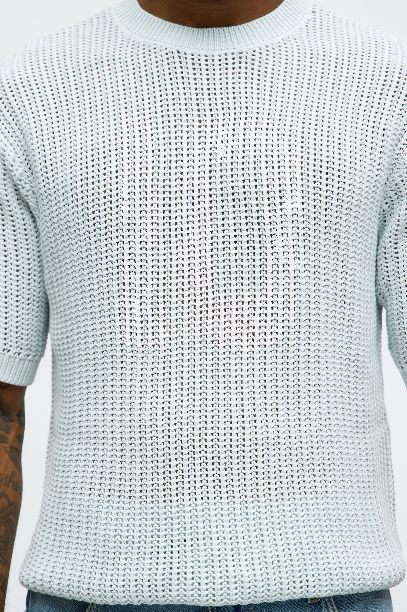 Printed Textured Knit Short Sleeve Tee - Light Blue