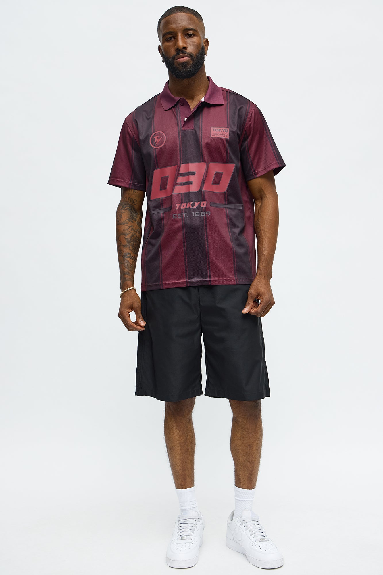 030 TY Striped Polo Top - DarkRed