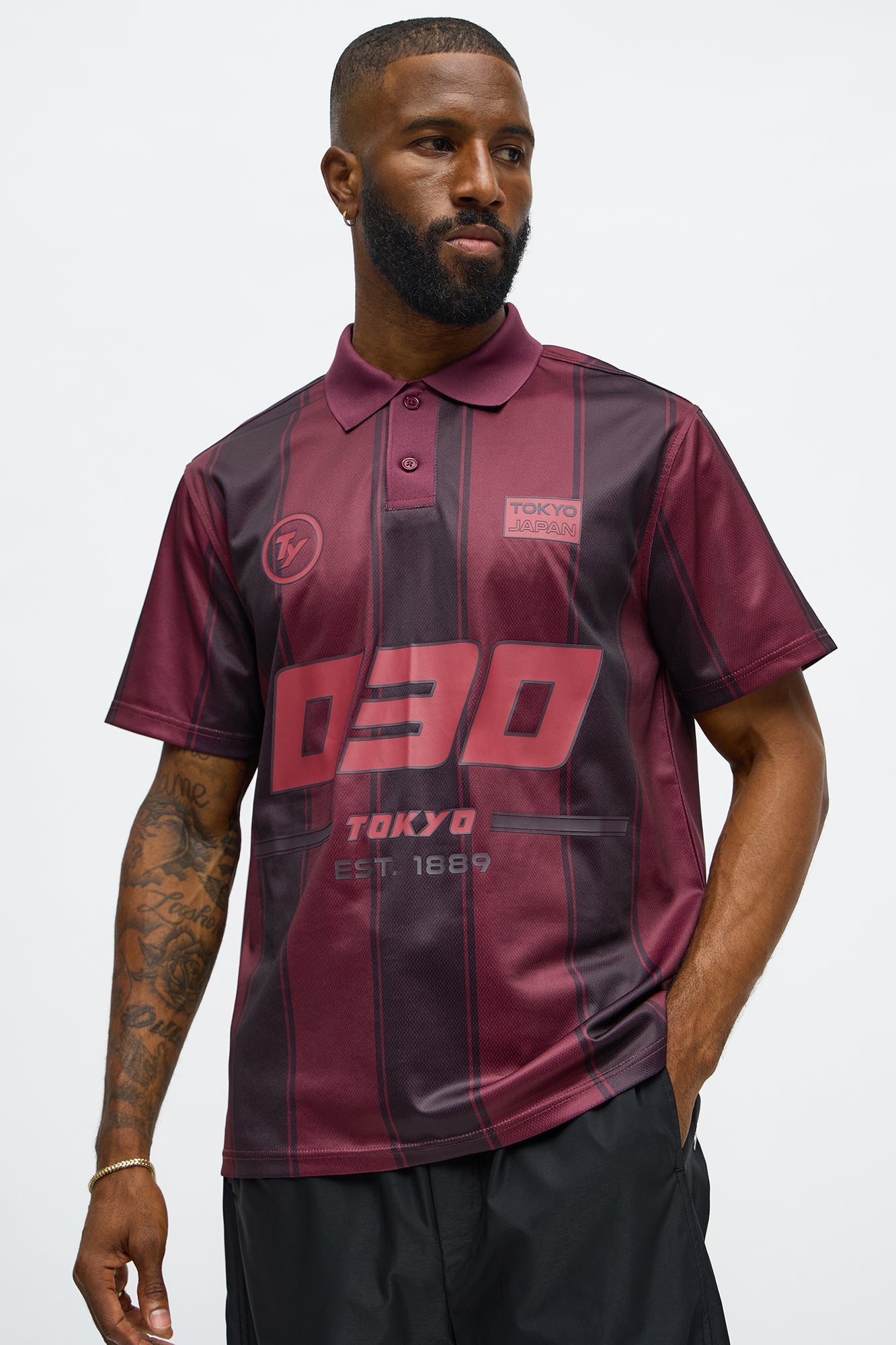 030 TY Striped Polo Top - DarkRed