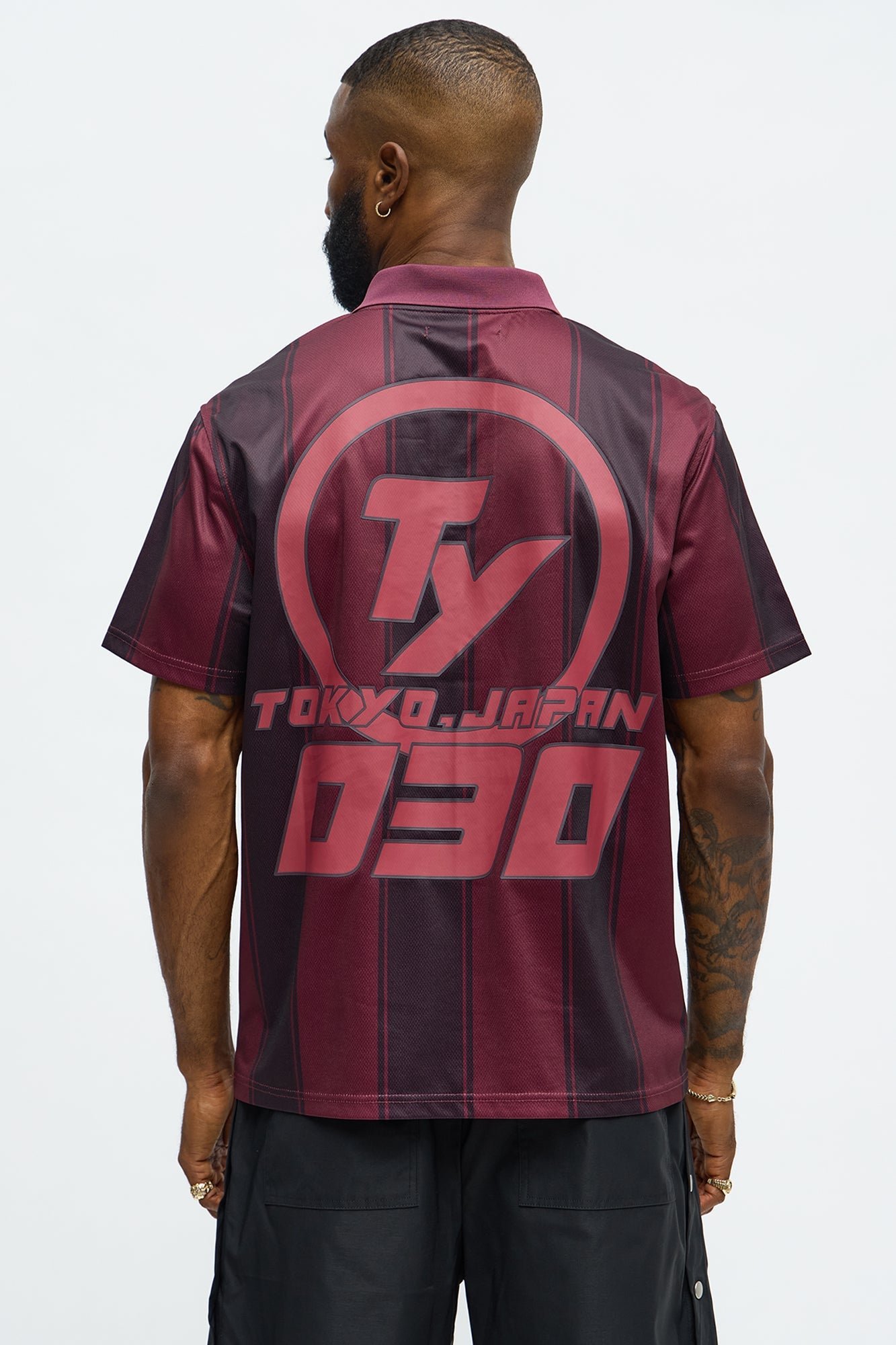 030 TY Striped Polo Top - DarkRed