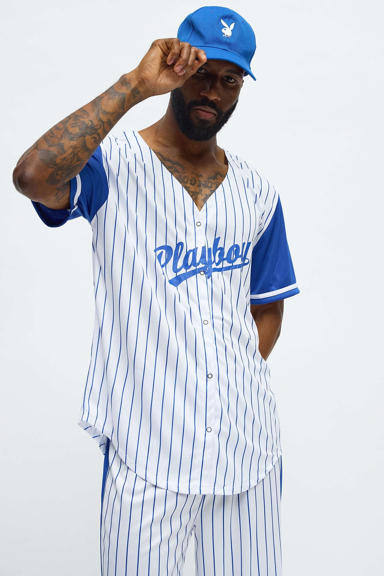 Playboy Baseball Player Costume - White/Blue