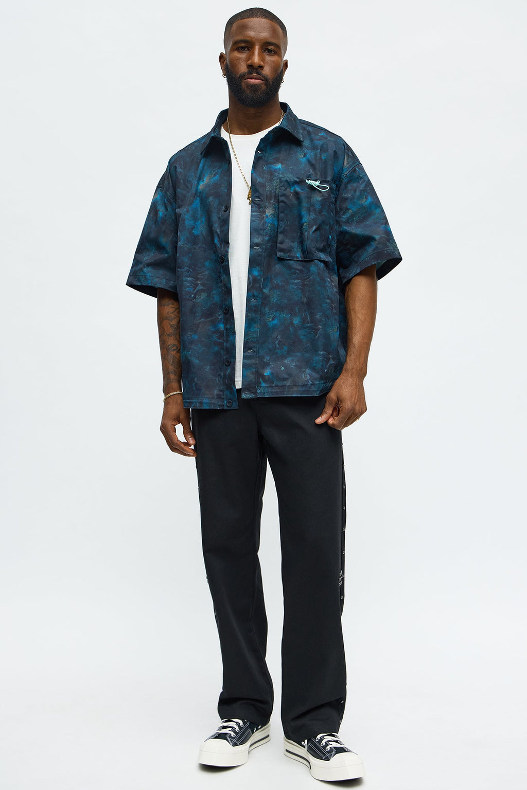 Oversized Viktor Short Sleeve Button Up Shirt - Black/combo