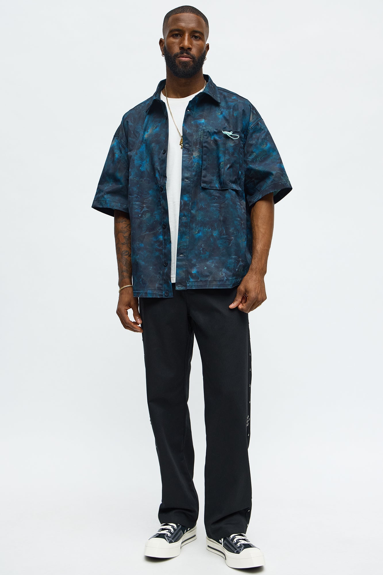 Oversized Viktor Short Sleeve Button Up Shirt - Black/combo