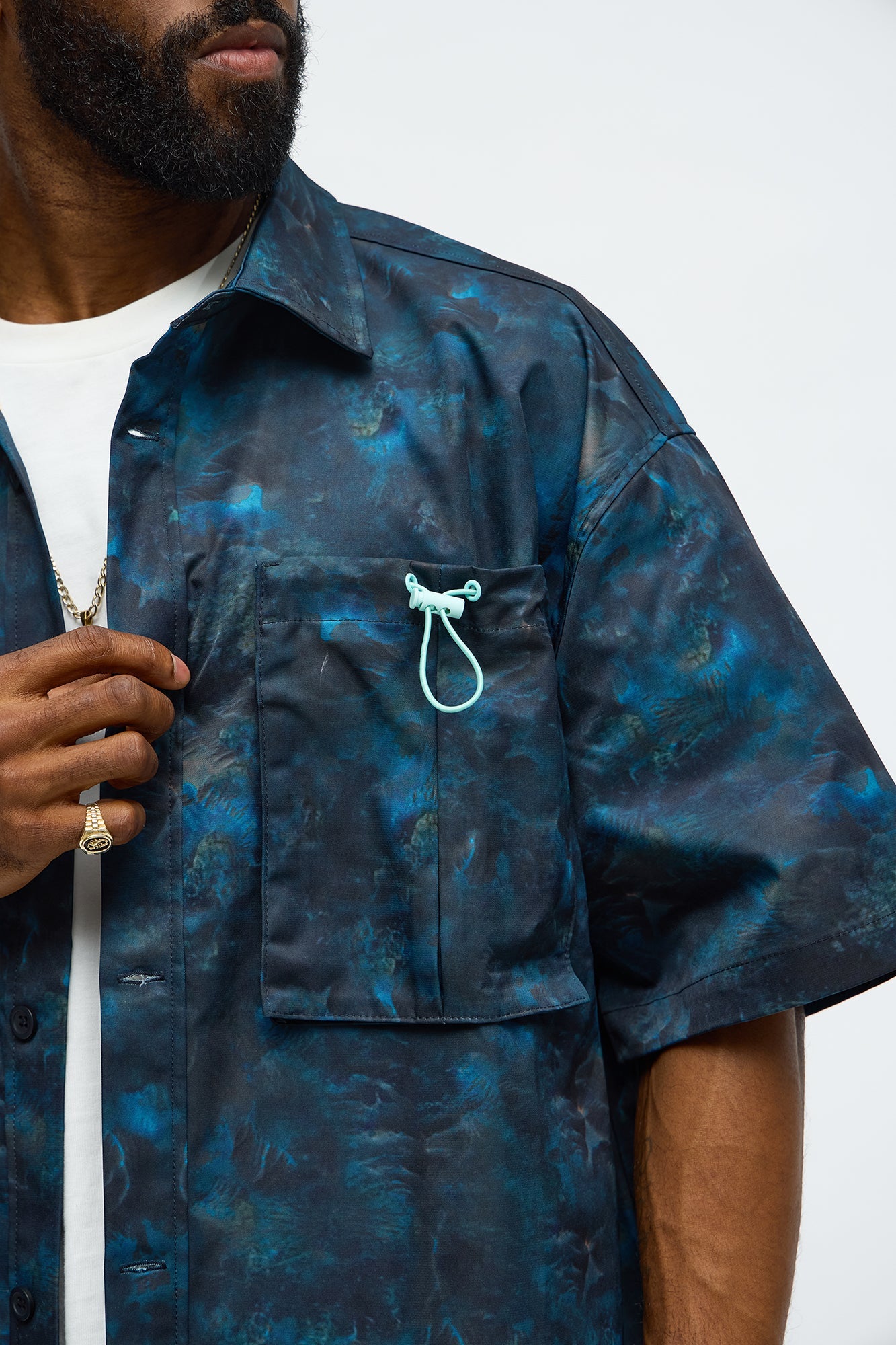 Oversized Viktor Short Sleeve Button Up Shirt - Black/combo
