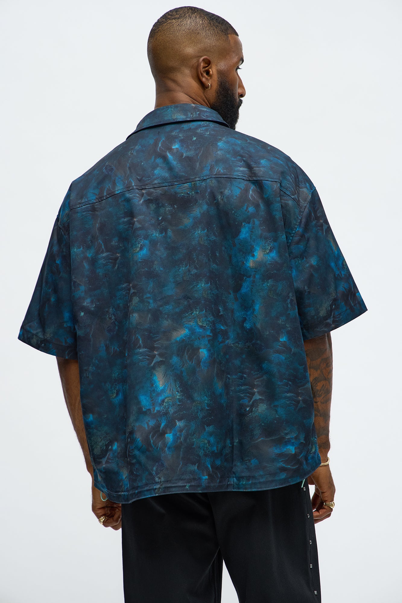 Oversized Viktor Short Sleeve Button Up Shirt - Black/combo
