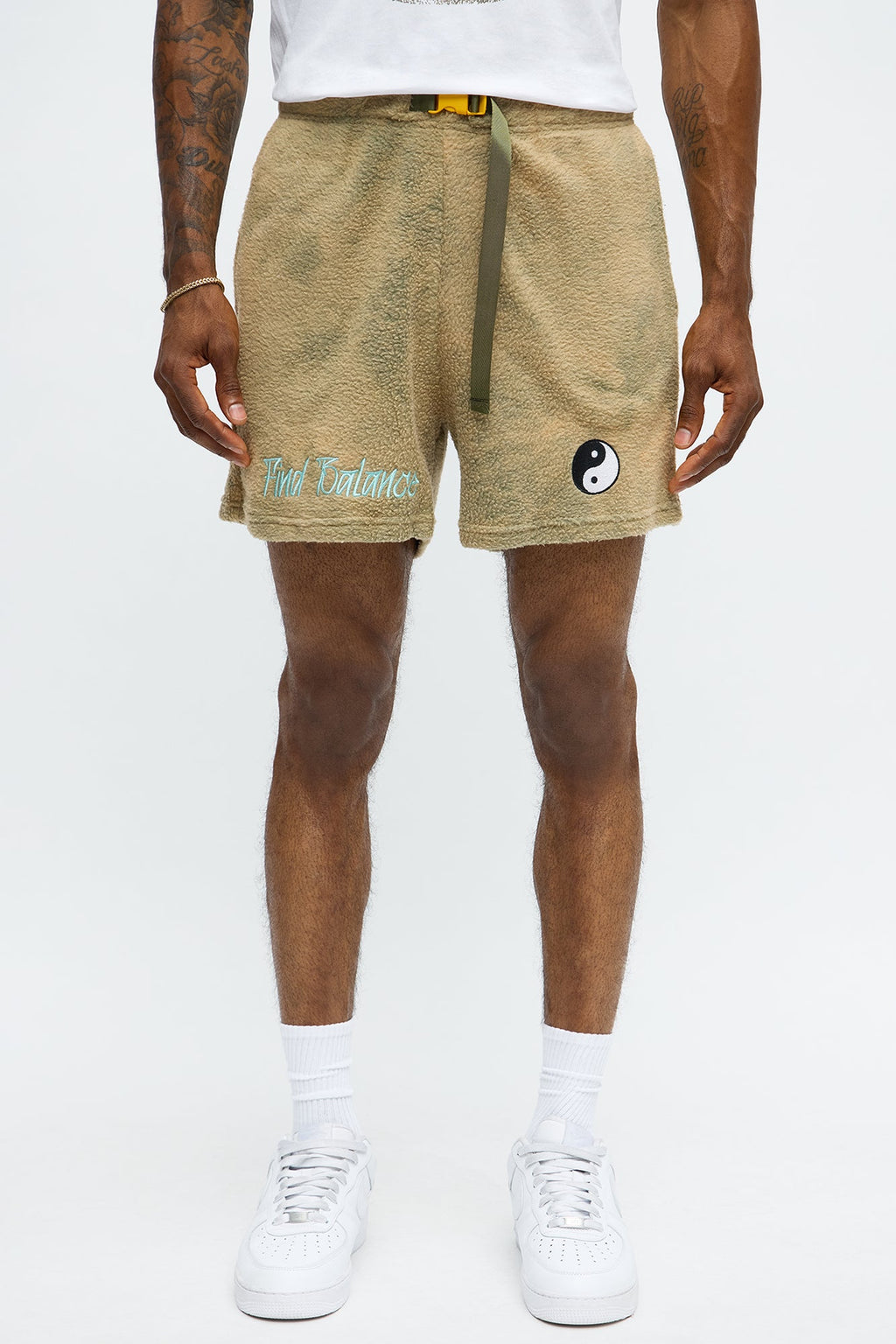 Relaxed Yin Yang Sherpa Textured Shorts - Brown