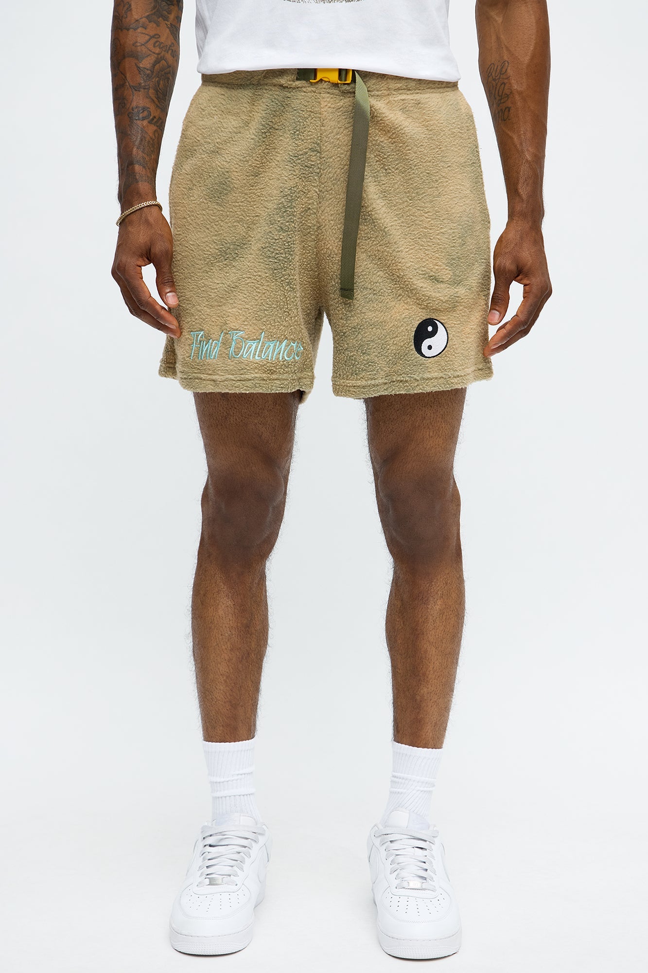 Relaxed Yin Yang Sherpa Textured Shorts - Brown