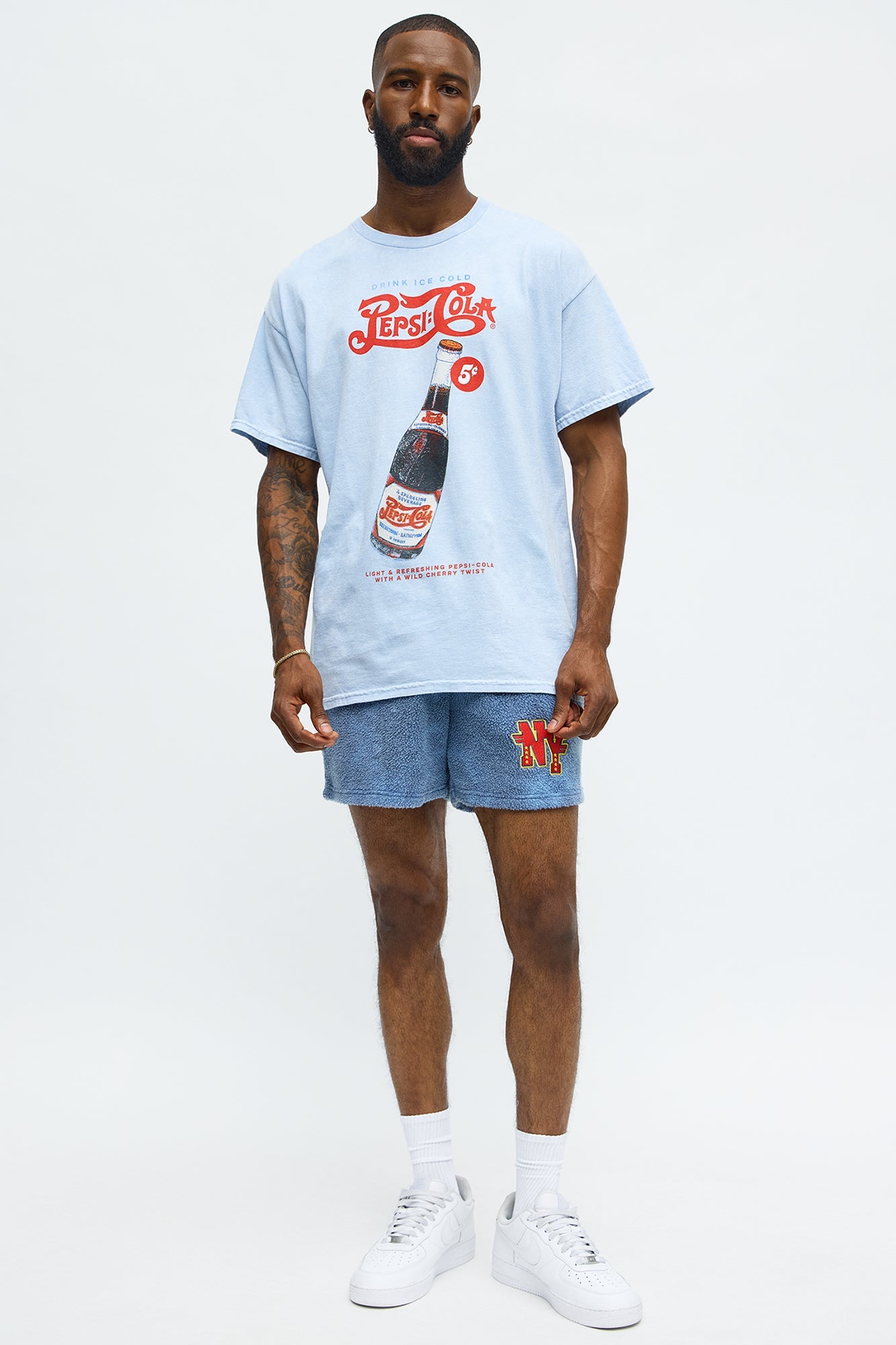 Relaxed NY Sherpa Textured Shorts - Blue