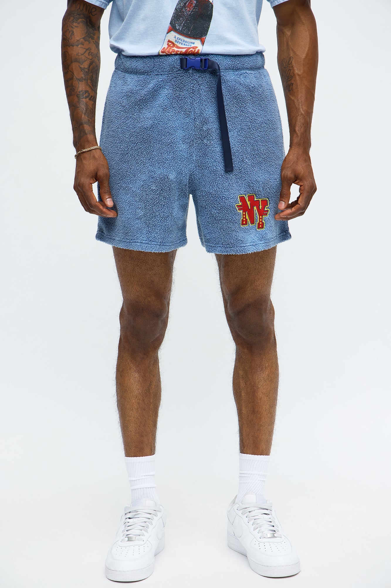 Relaxed NY Sherpa Textured Shorts - Blue