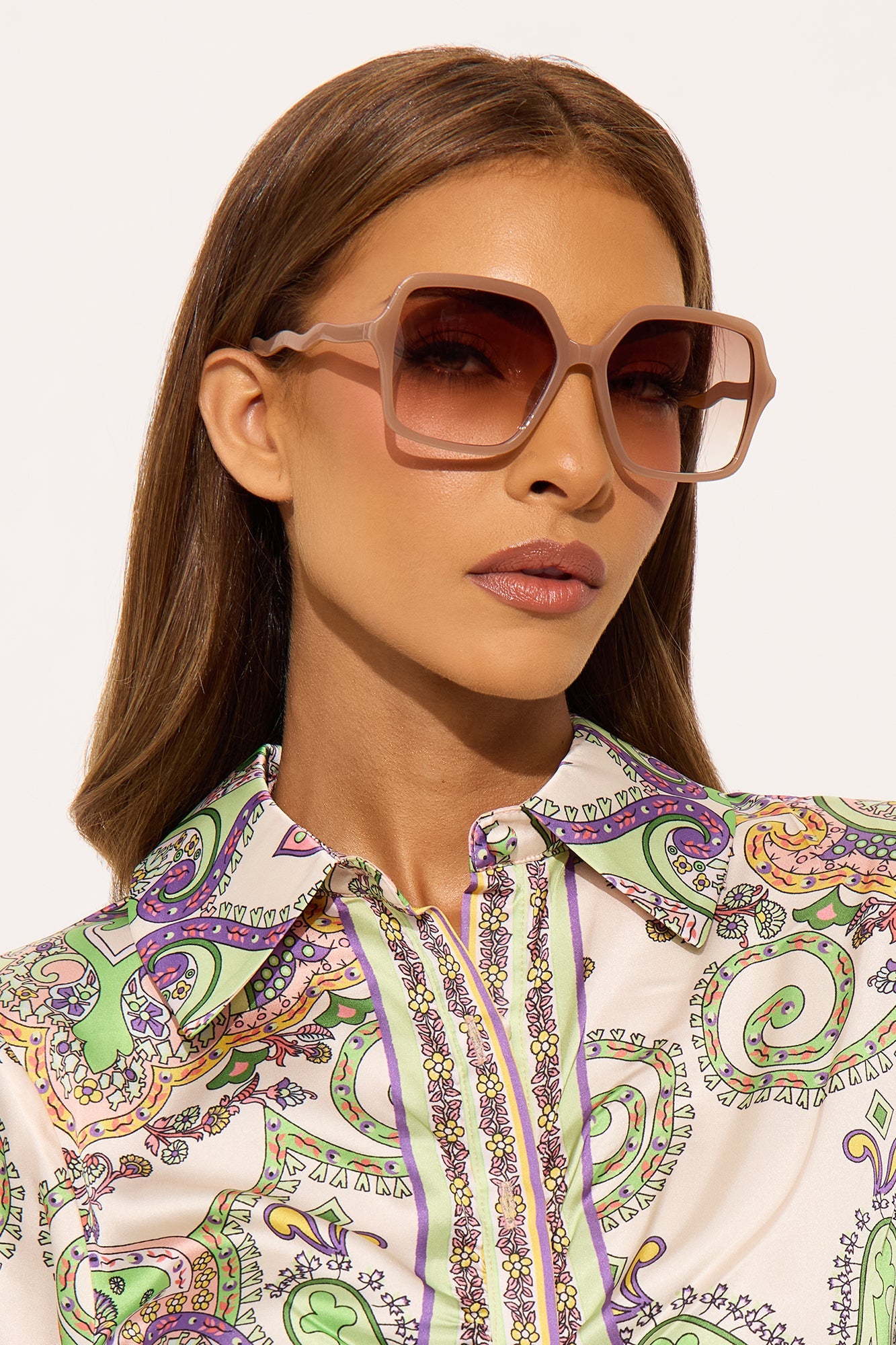 Ride The Wave Oversized Square Sunglasses - Nude