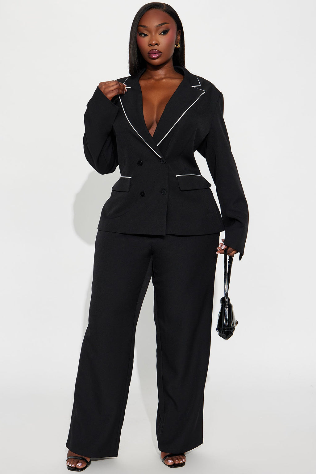 Simply Elegant Contrast Trim Blazer - Black/White