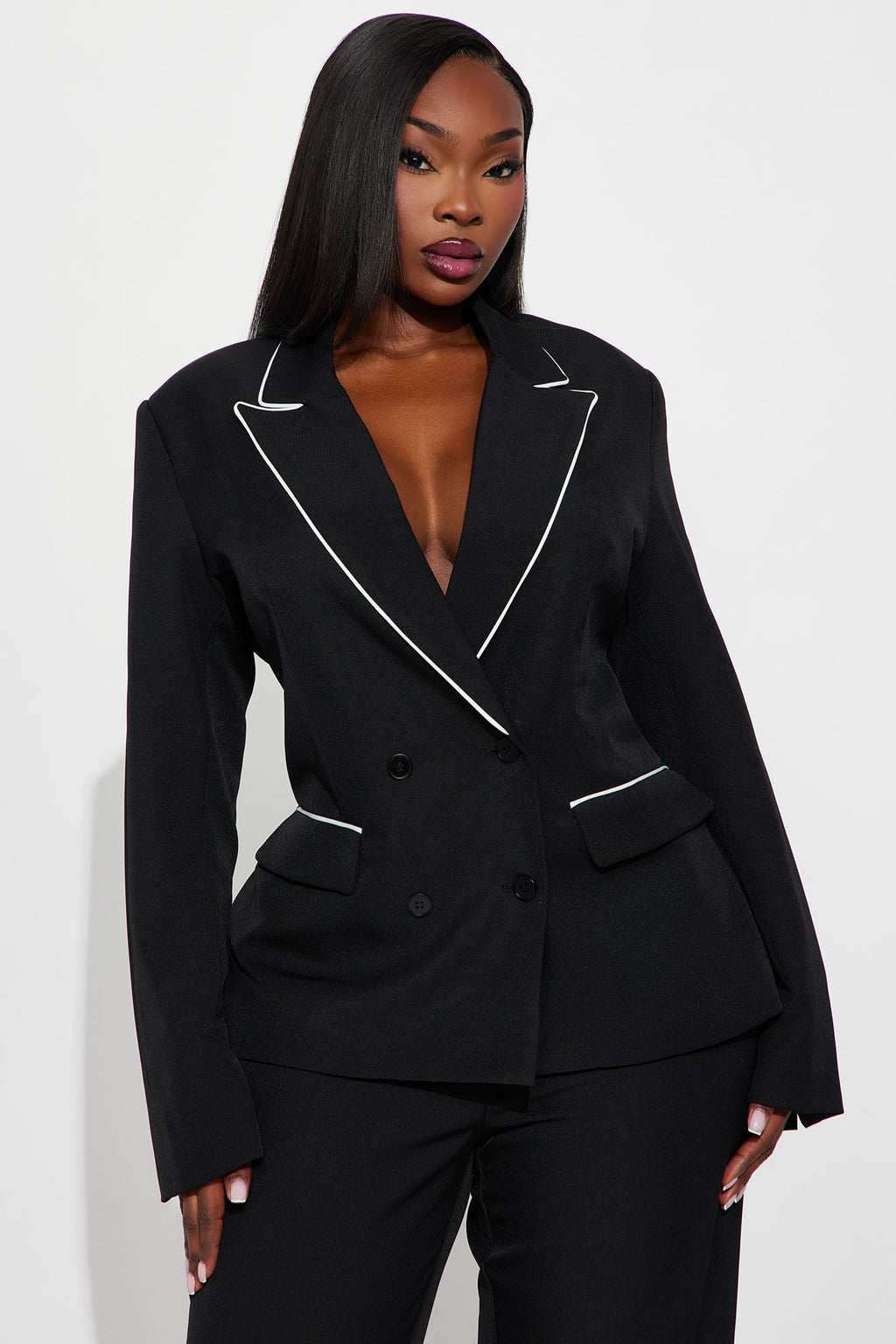Simply Elegant Contrast Trim Blazer - Black/White