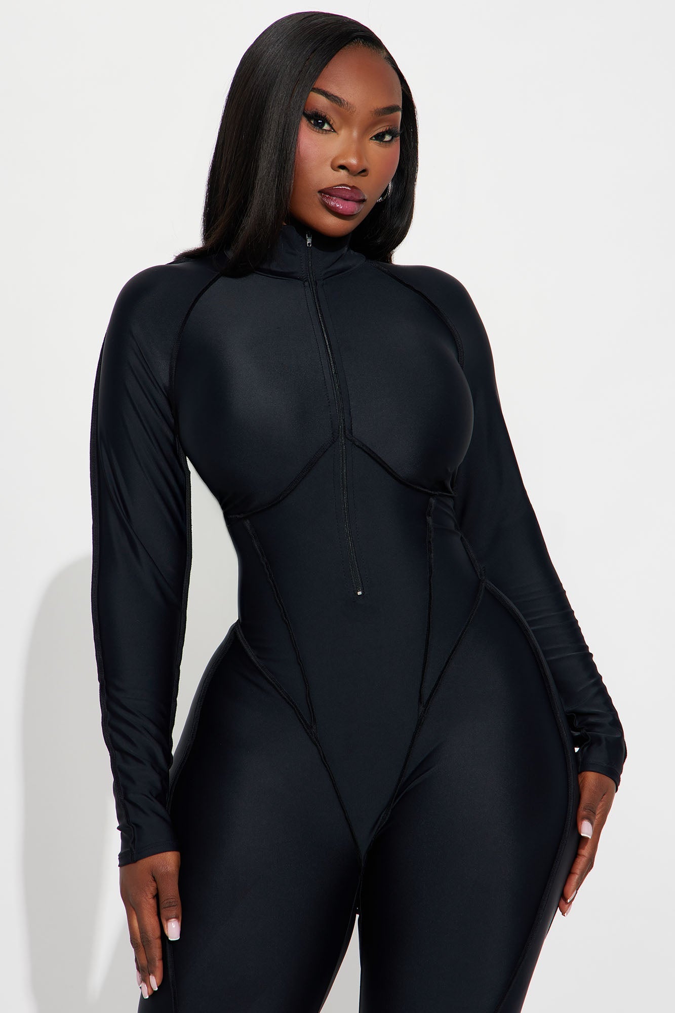 Ava Zip Up Long Sleeve Jumpsuit - Black