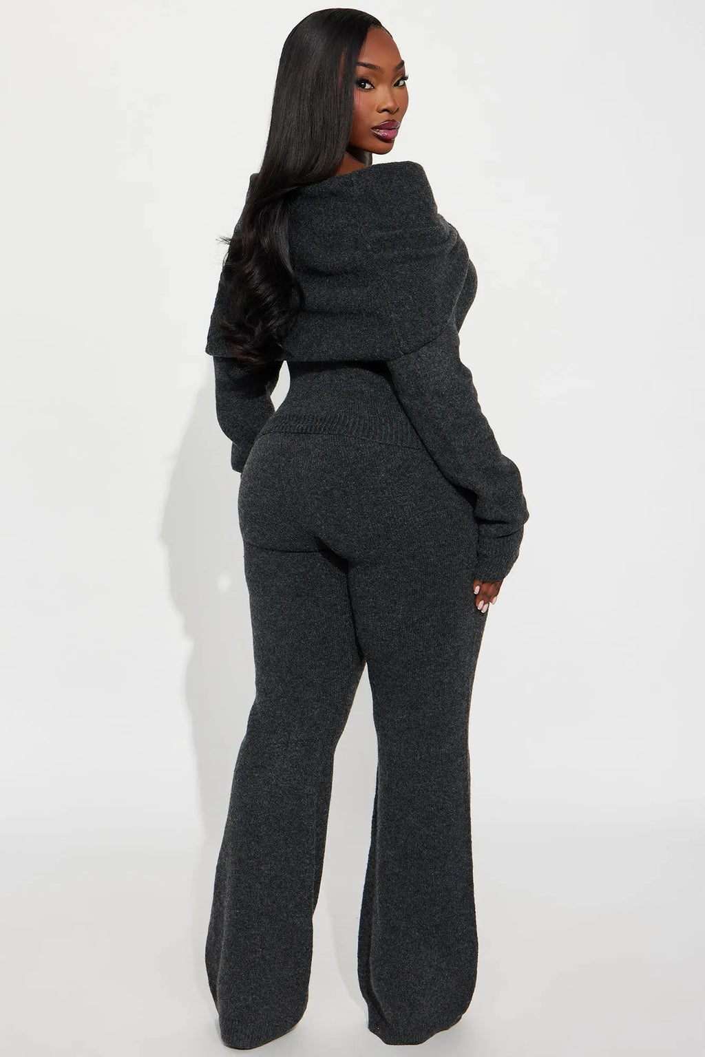 Carolina Off Shoulder Sweater Pant Set - Charcoal 