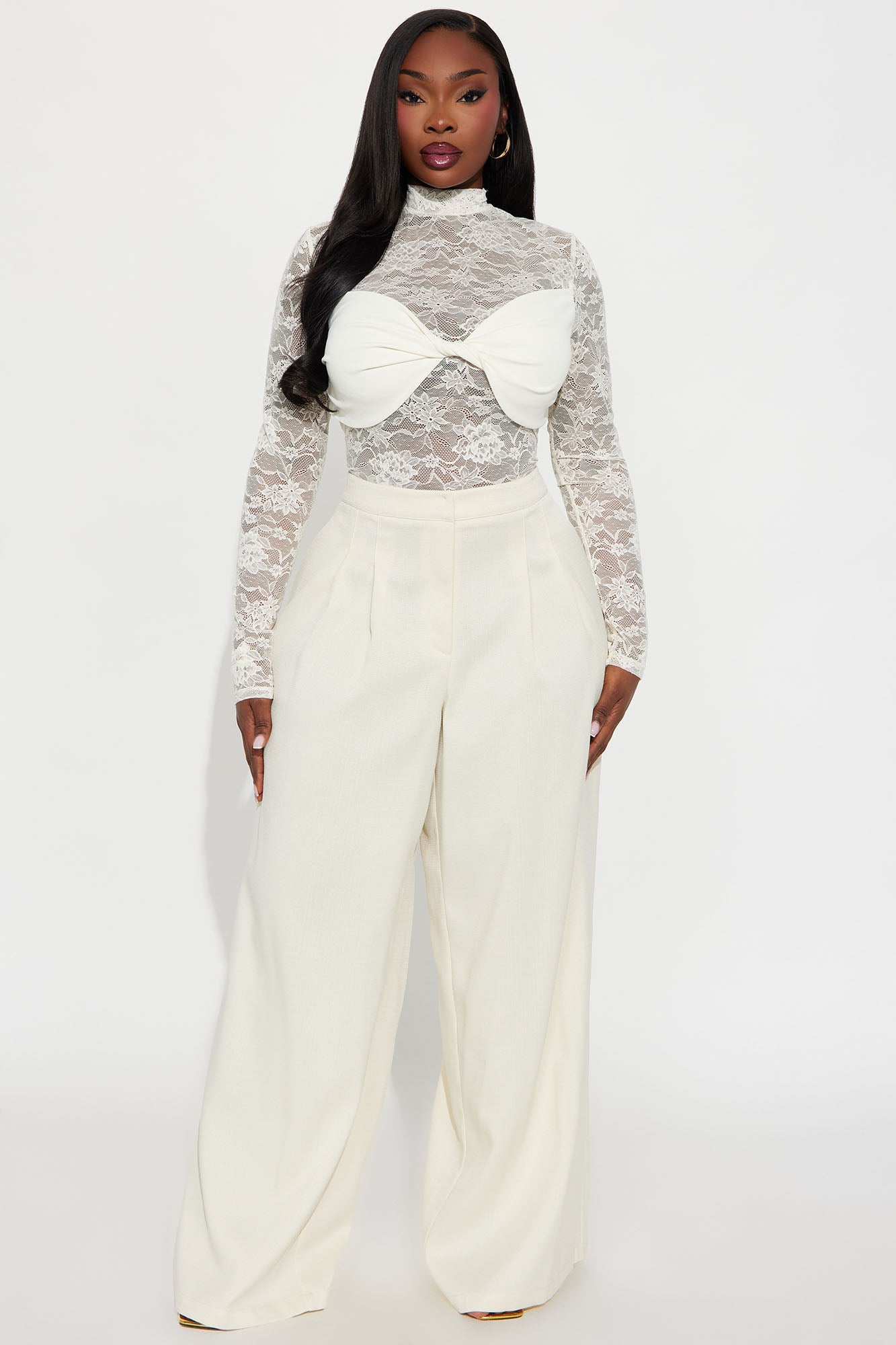Ismay Mock Neck Lace Top - Cream
