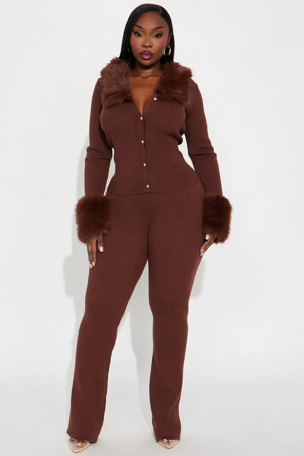 Vivian Sweater Pant Set - Brown 