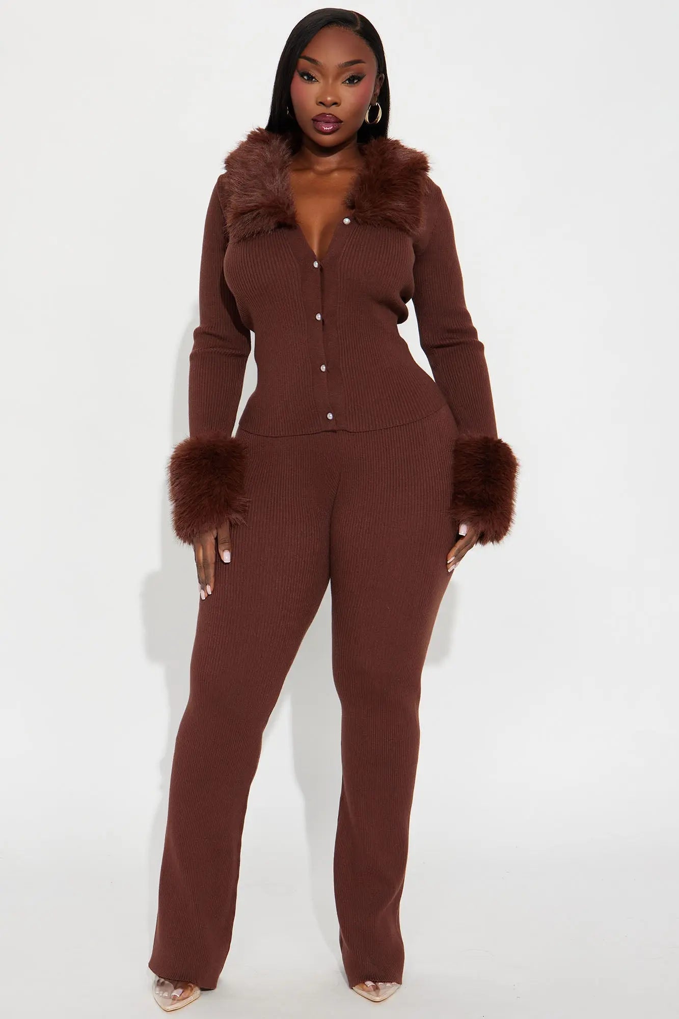 Vivian Sweater Pant Set - Brown 