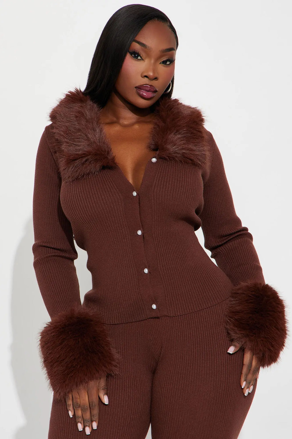 Vivian Sweater Pant Set - Brown 