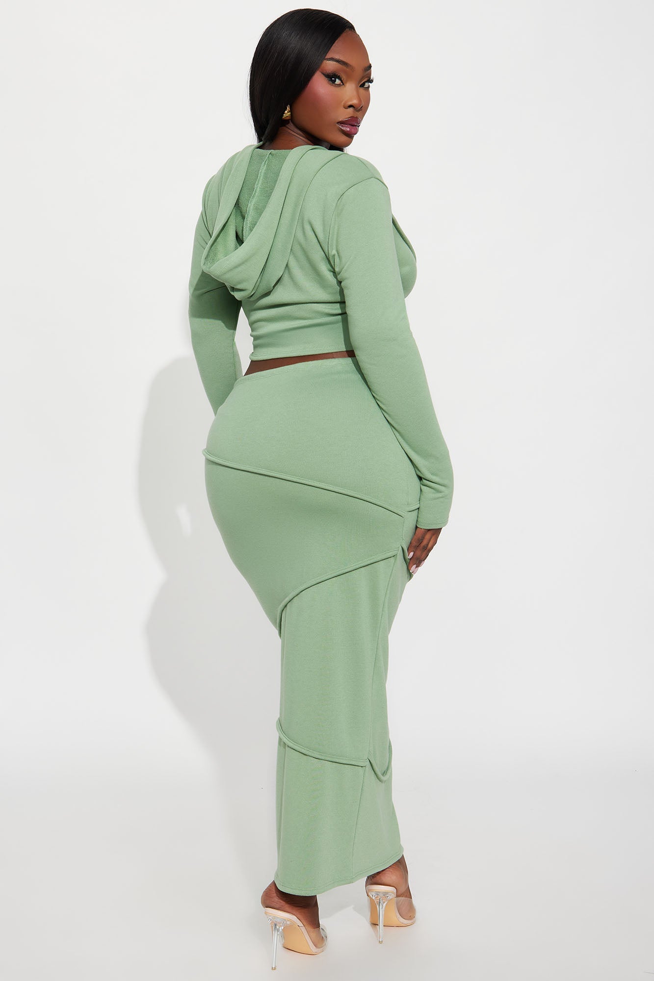 Body Lines Hoodie Maxi Skirt Set - Sage 