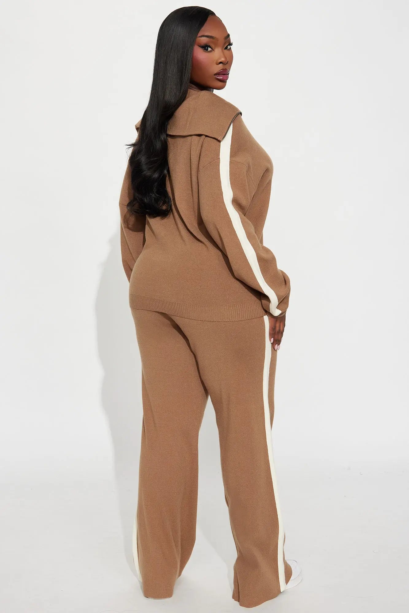Carmen Quarter Zip Sweater Pant Set - Mocha 