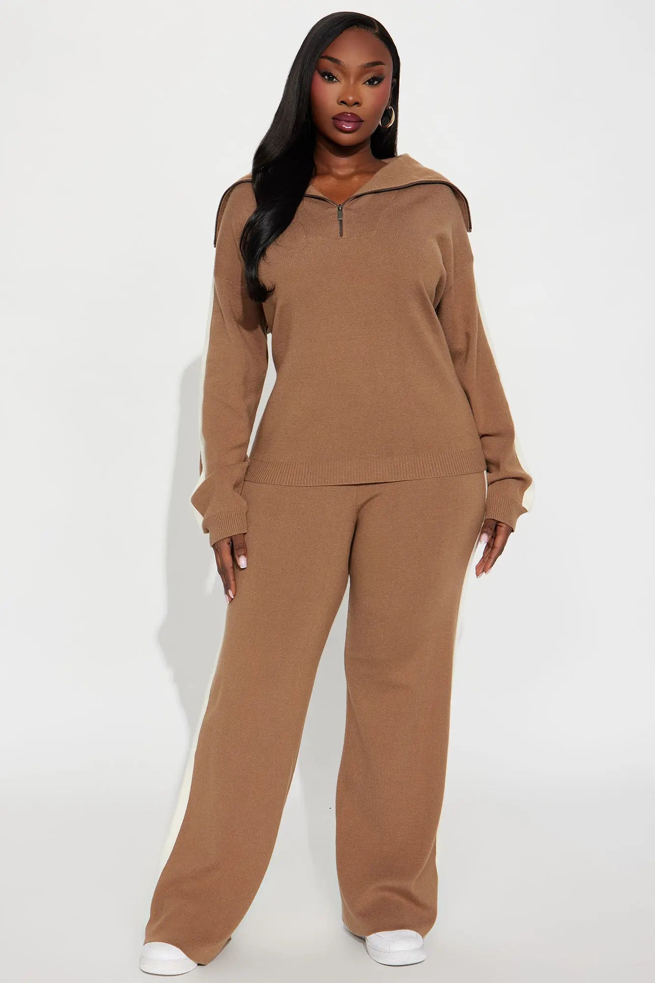 Carmen Quarter Zip Sweater Pant Set - Mocha 