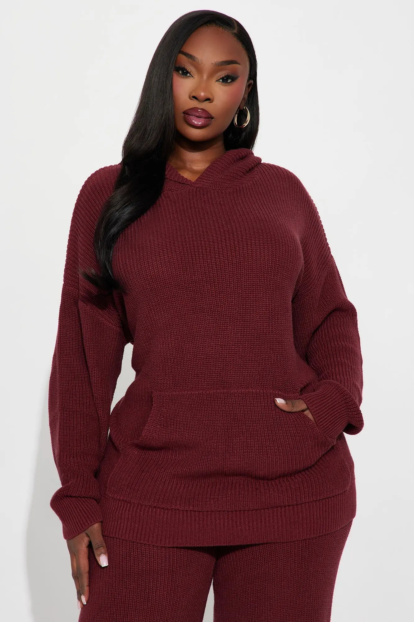 Deliah Sweater Pant Set - Burgundy 