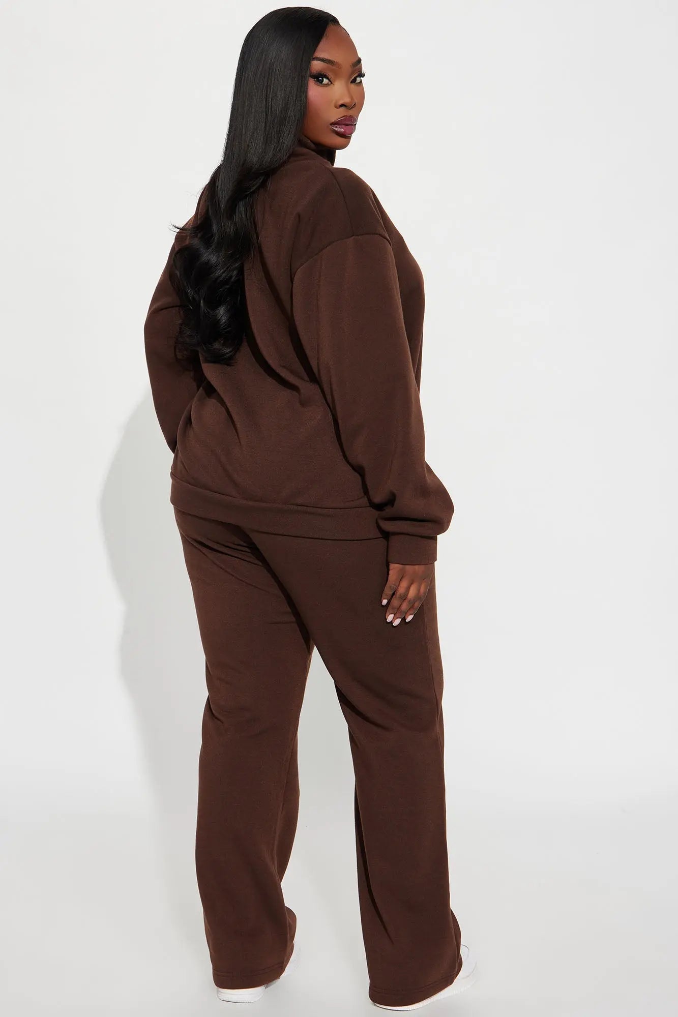 Demi Zip Up Fleece Pant Set - Chocolate 