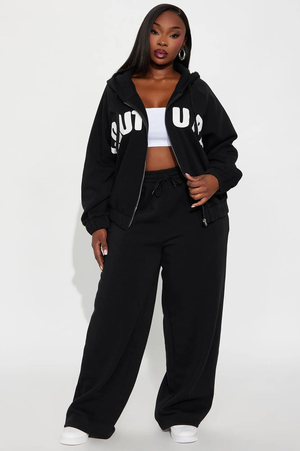 Couture Comfort Zip Up Fleece Pant Set - Black 