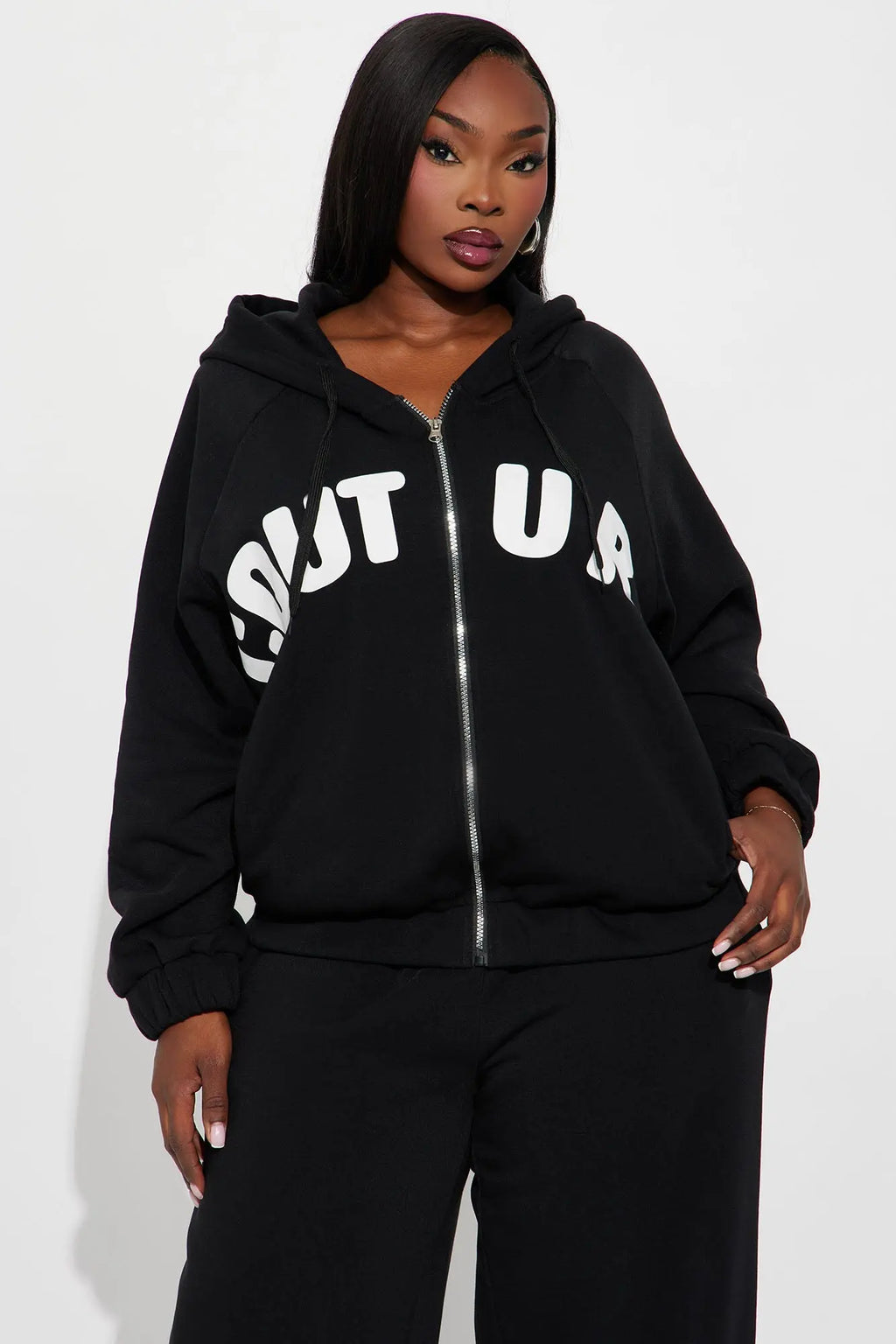 Couture Comfort Zip Up Fleece Pant Set - Black 