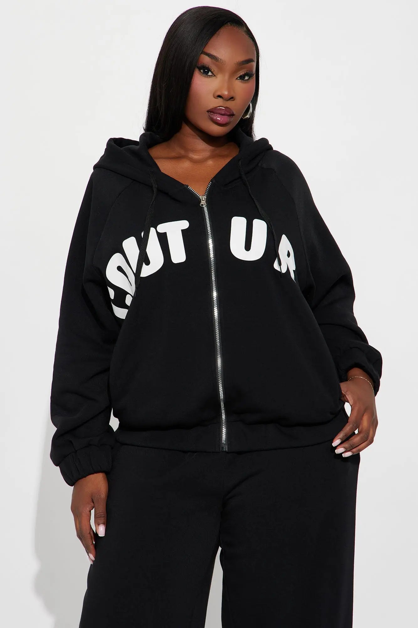 Couture Comfort Zip Up Fleece Pant Set - Black 