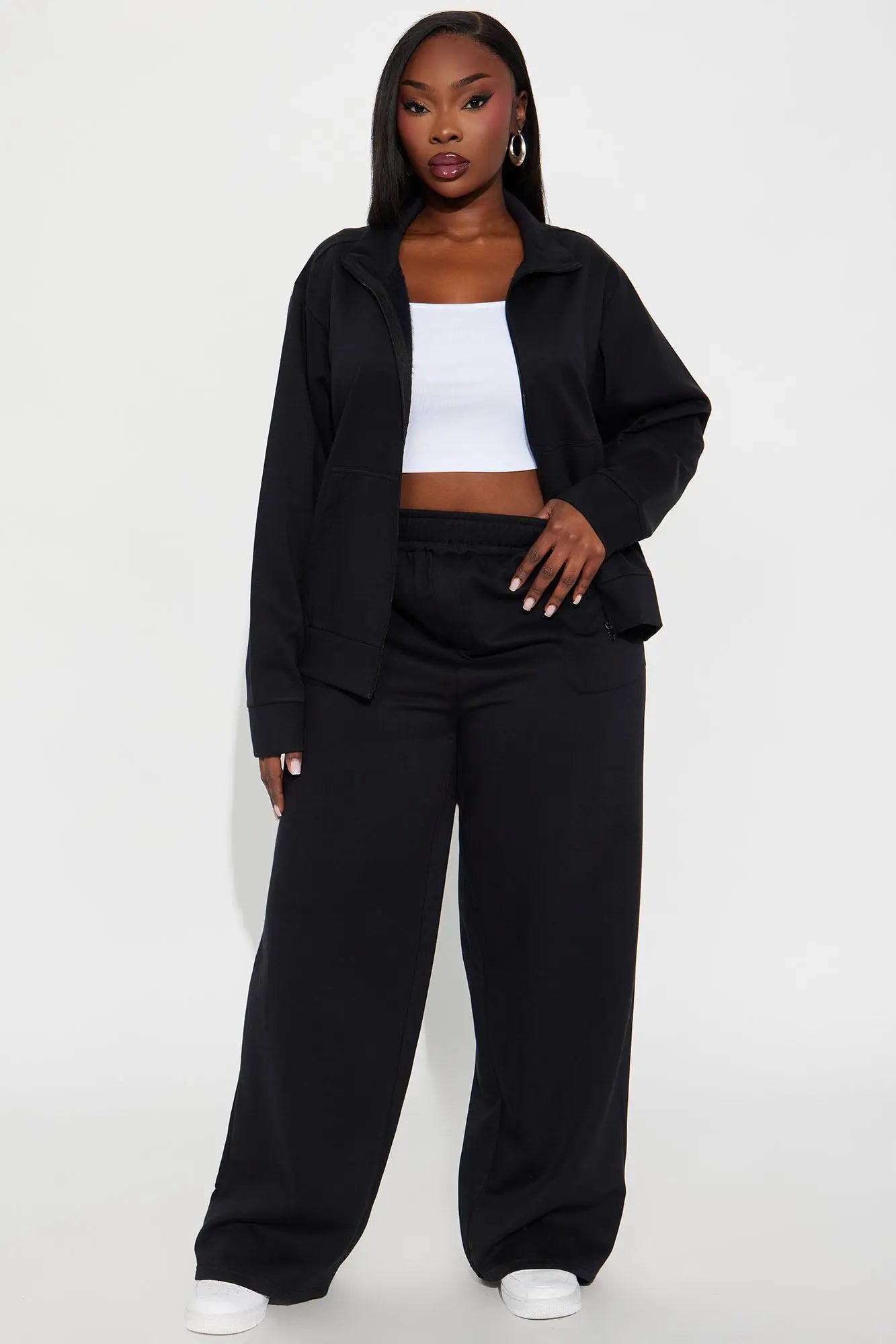 Blake Zip Up Fleece Pant Set - Black 