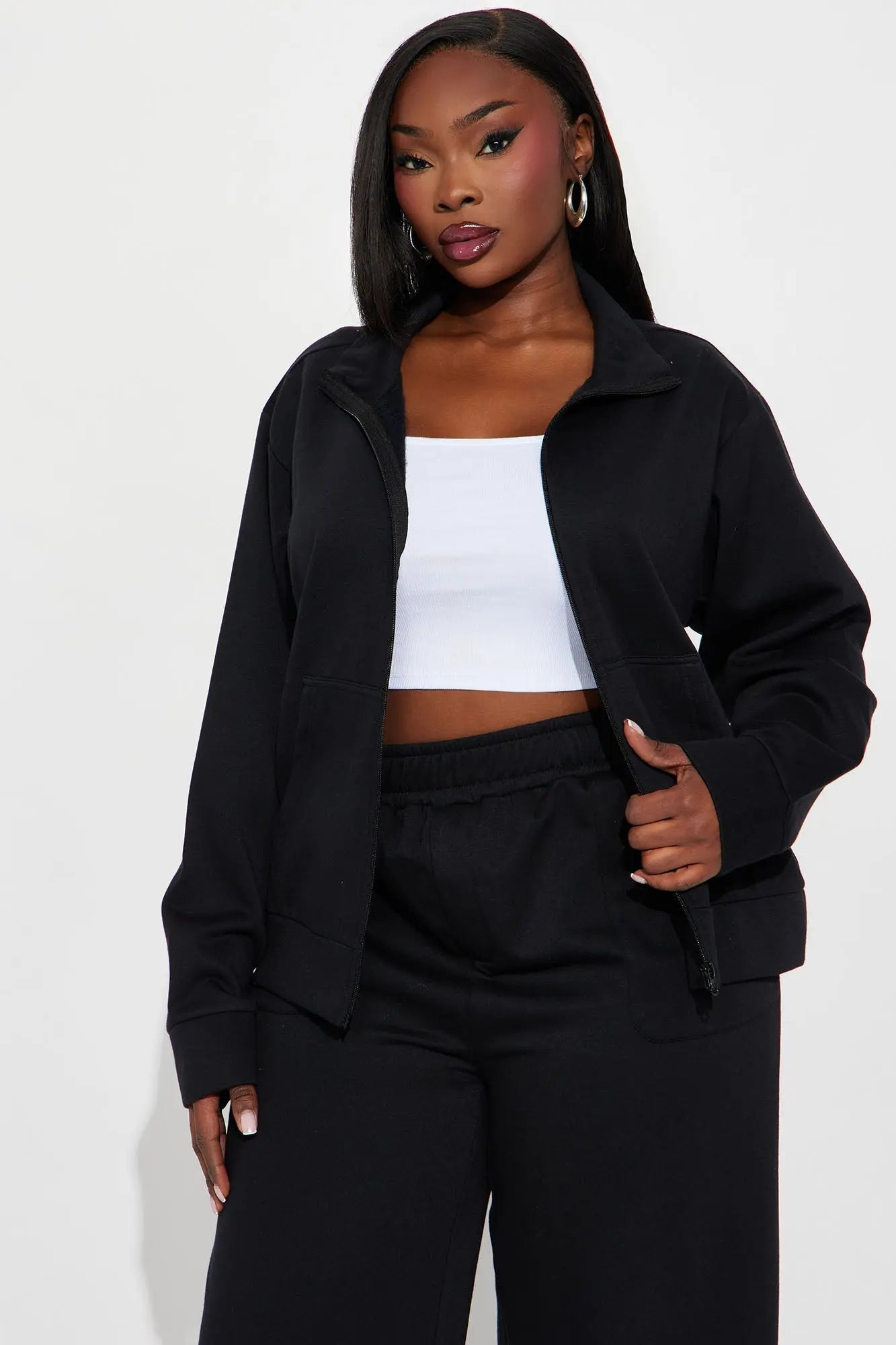 Blake Zip Up Fleece Pant Set - Black 
