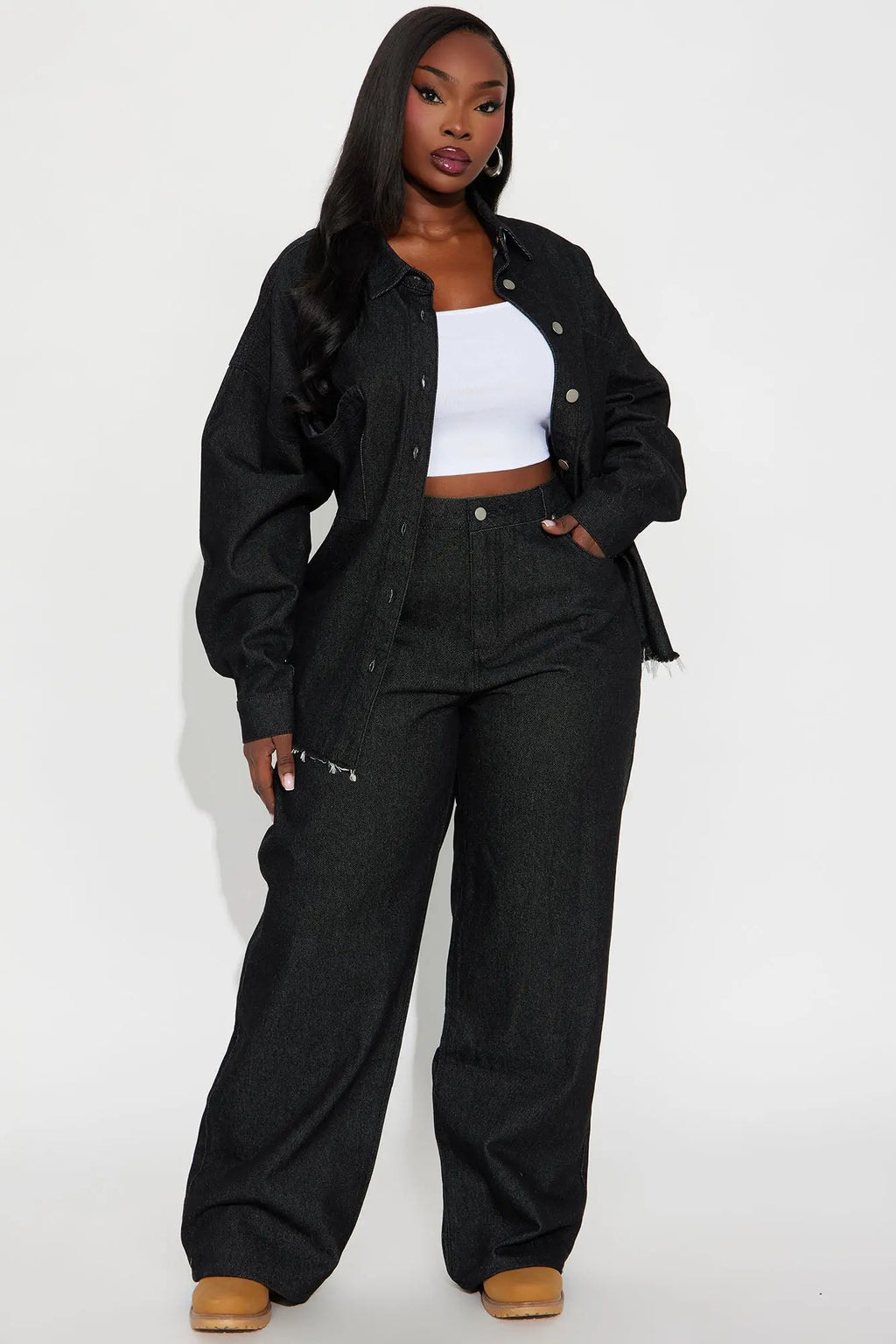 Audrey Denim Pant Set - Black 