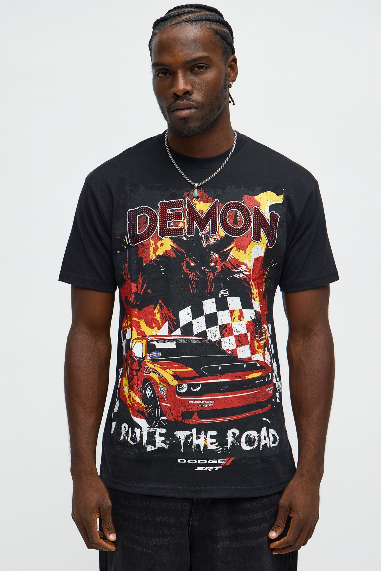 Dodge Demon Of The Road Rhinestone Short Sleeve Tee - Black
