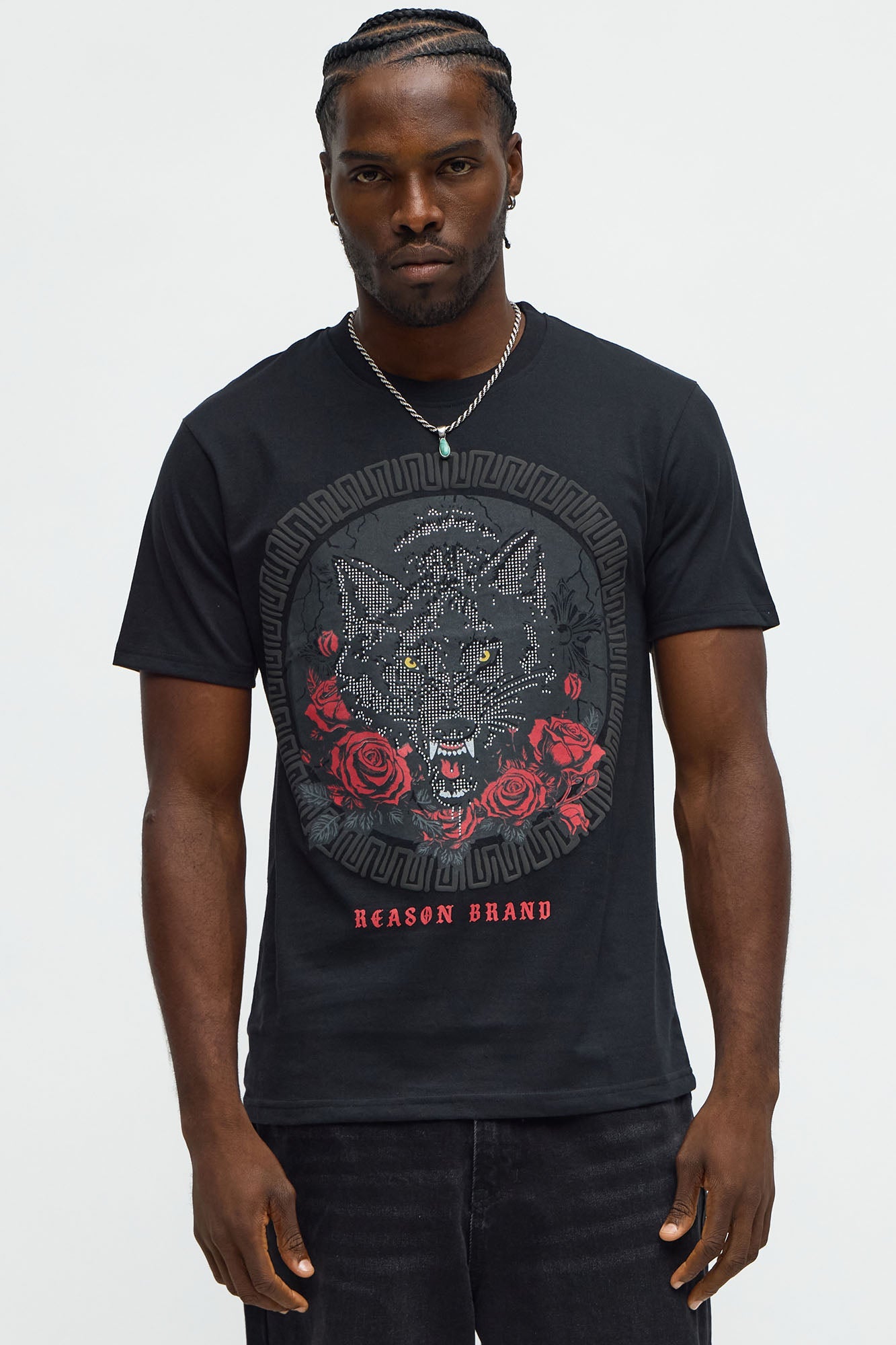 Lonewolf Rhinestone Short Sleeve Tee I - Black