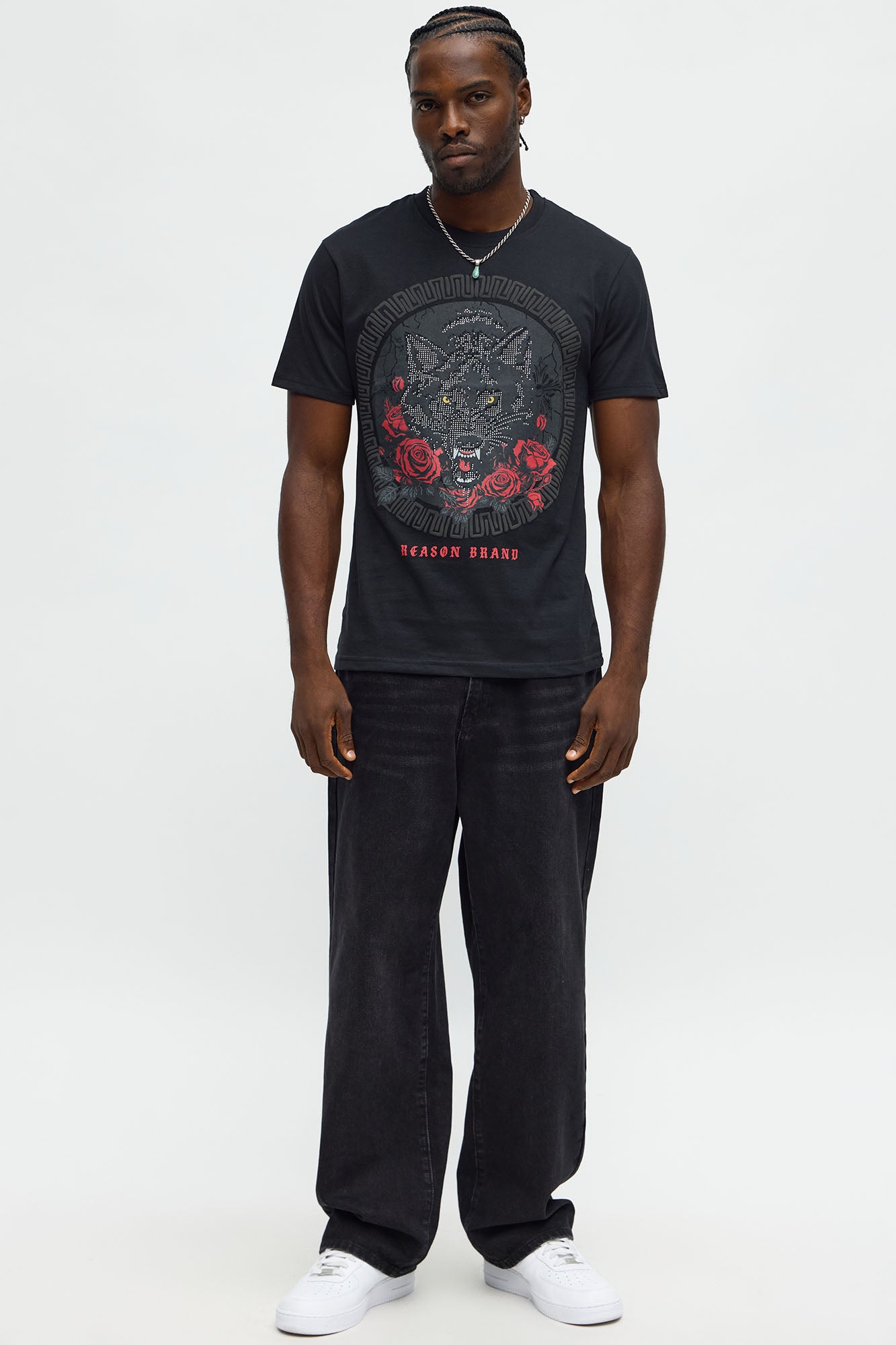Lonewolf Rhinestone Short Sleeve Tee I - Black