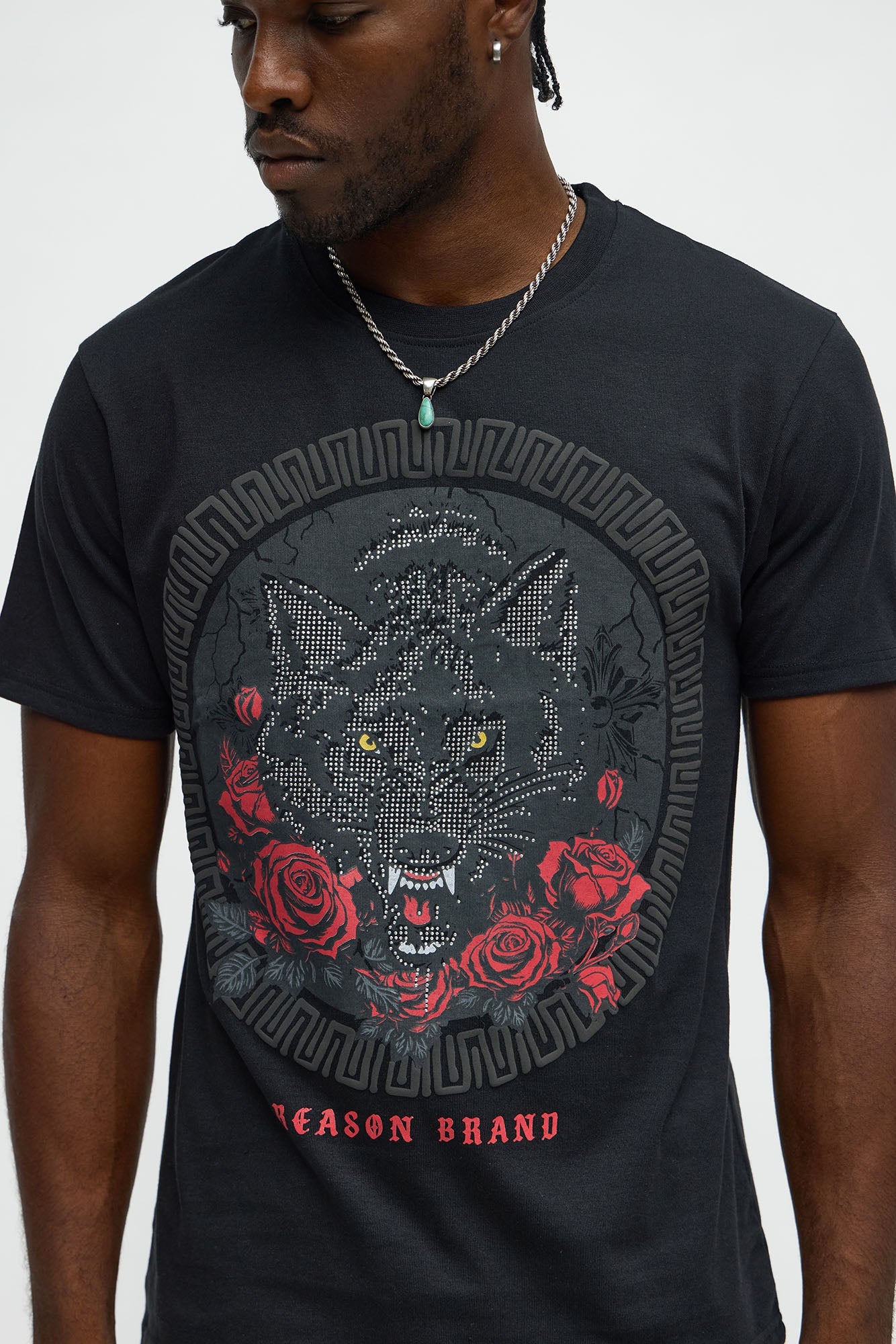 Lonewolf Rhinestone Short Sleeve Tee I - Black