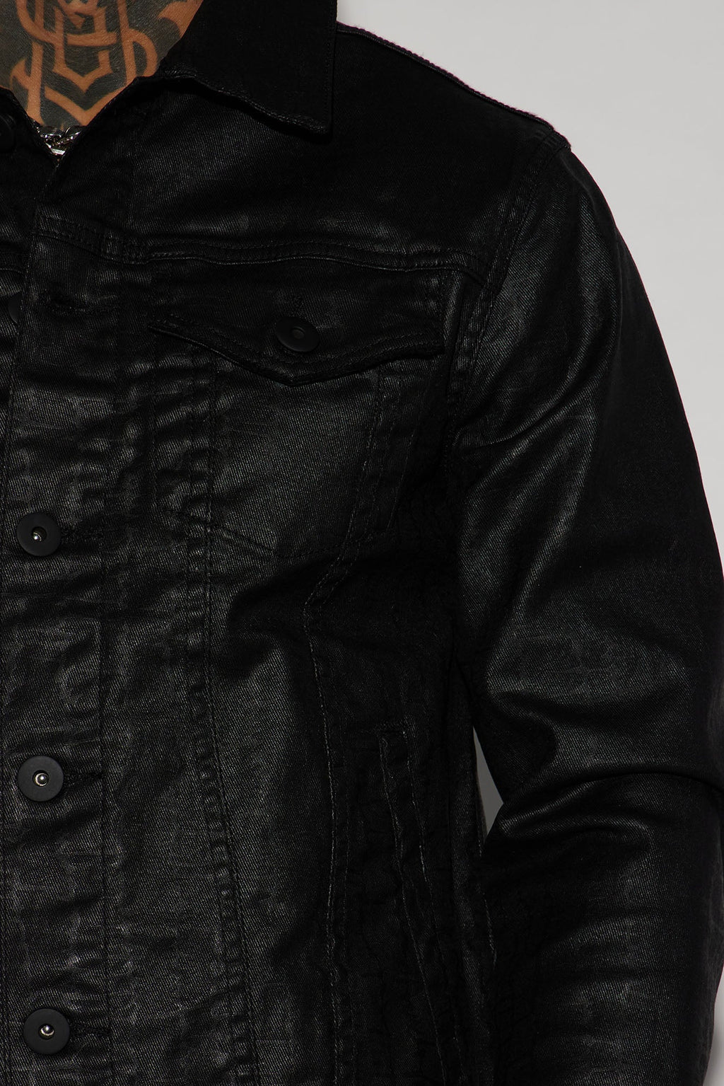Rebel Like Me Pattern Waxed Trucker Jacket - Black
