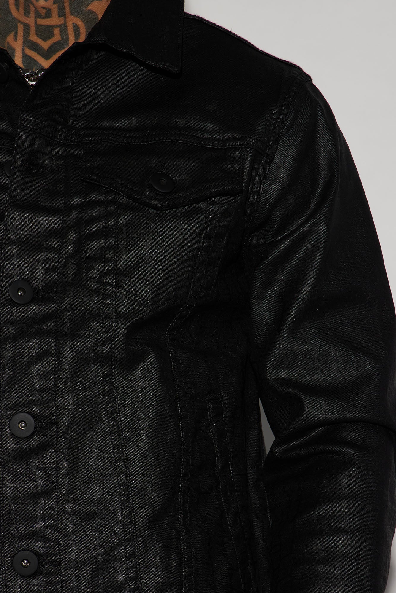 Rebel Like Me Pattern Waxed Trucker Jacket - Black