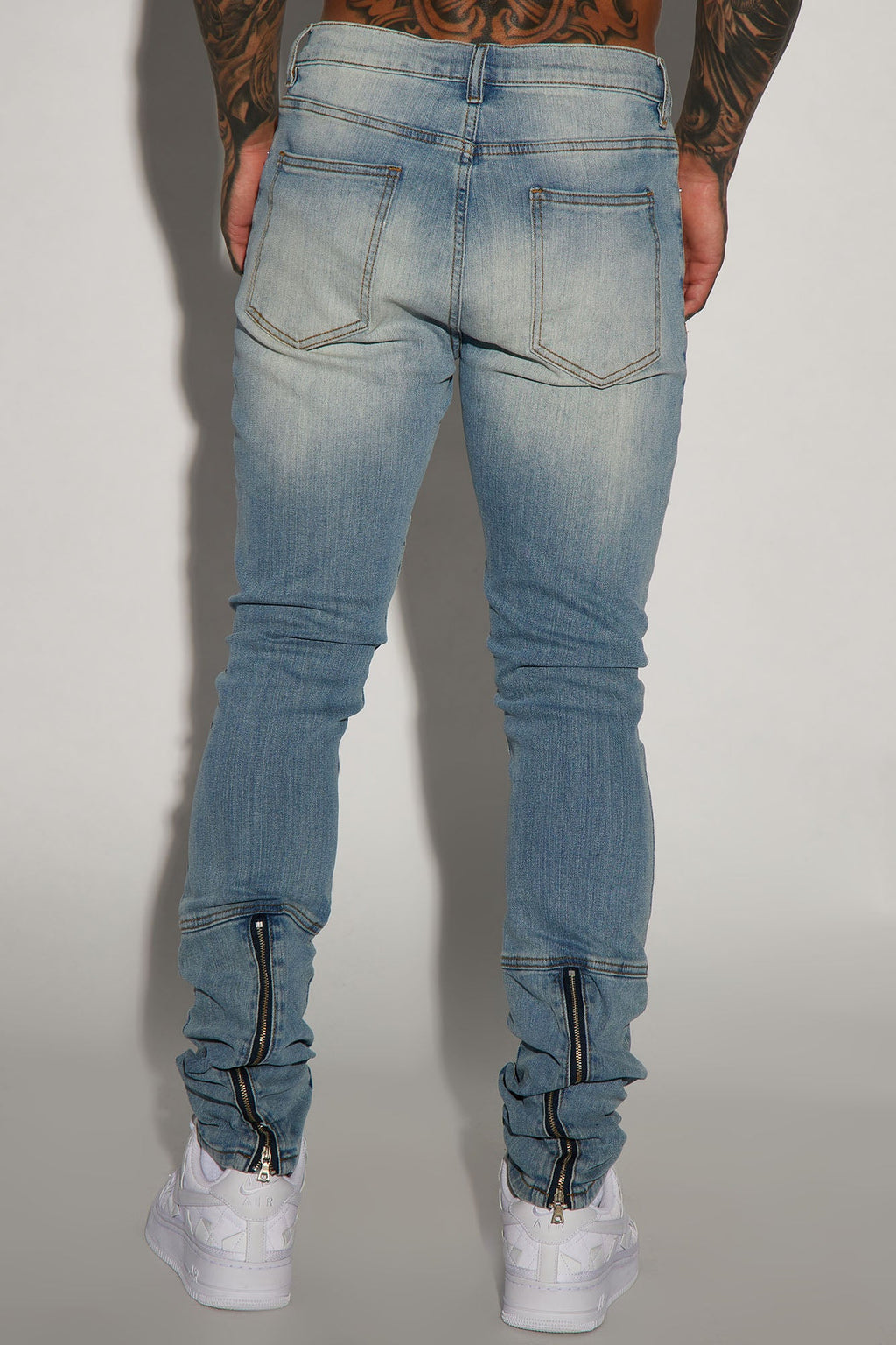 Drop Top Back Zip Stacked Skinny Jeans - Vintage Wash