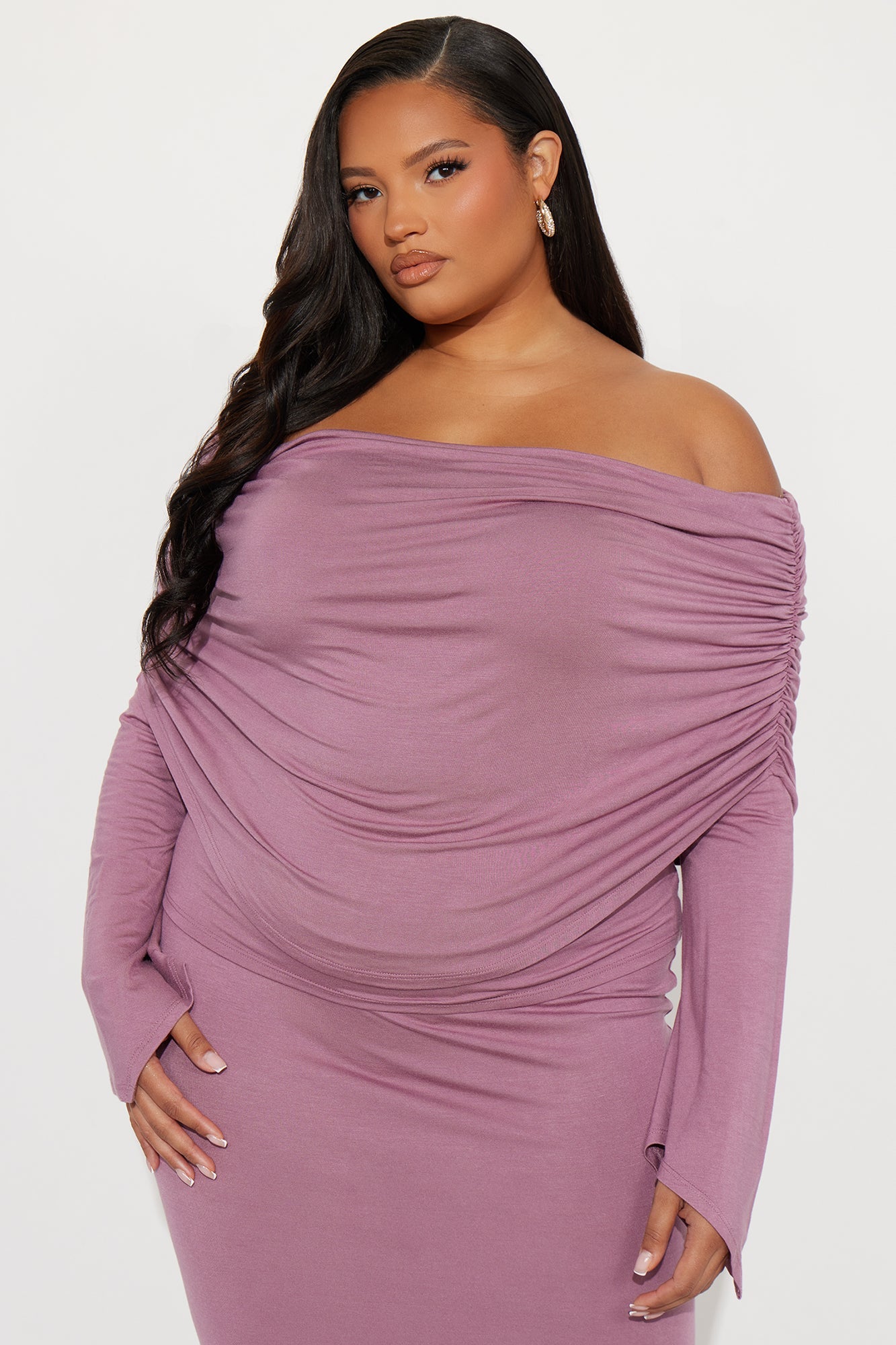 Draped In Love Off Shoulder Maxi Skirt Set - Mauve